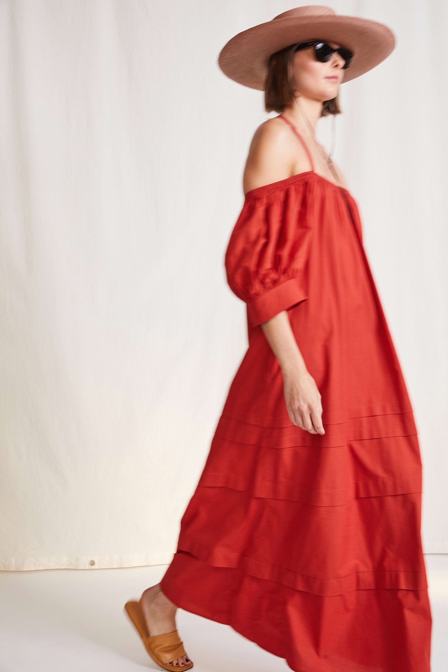 relaxed red cotton maxi dress