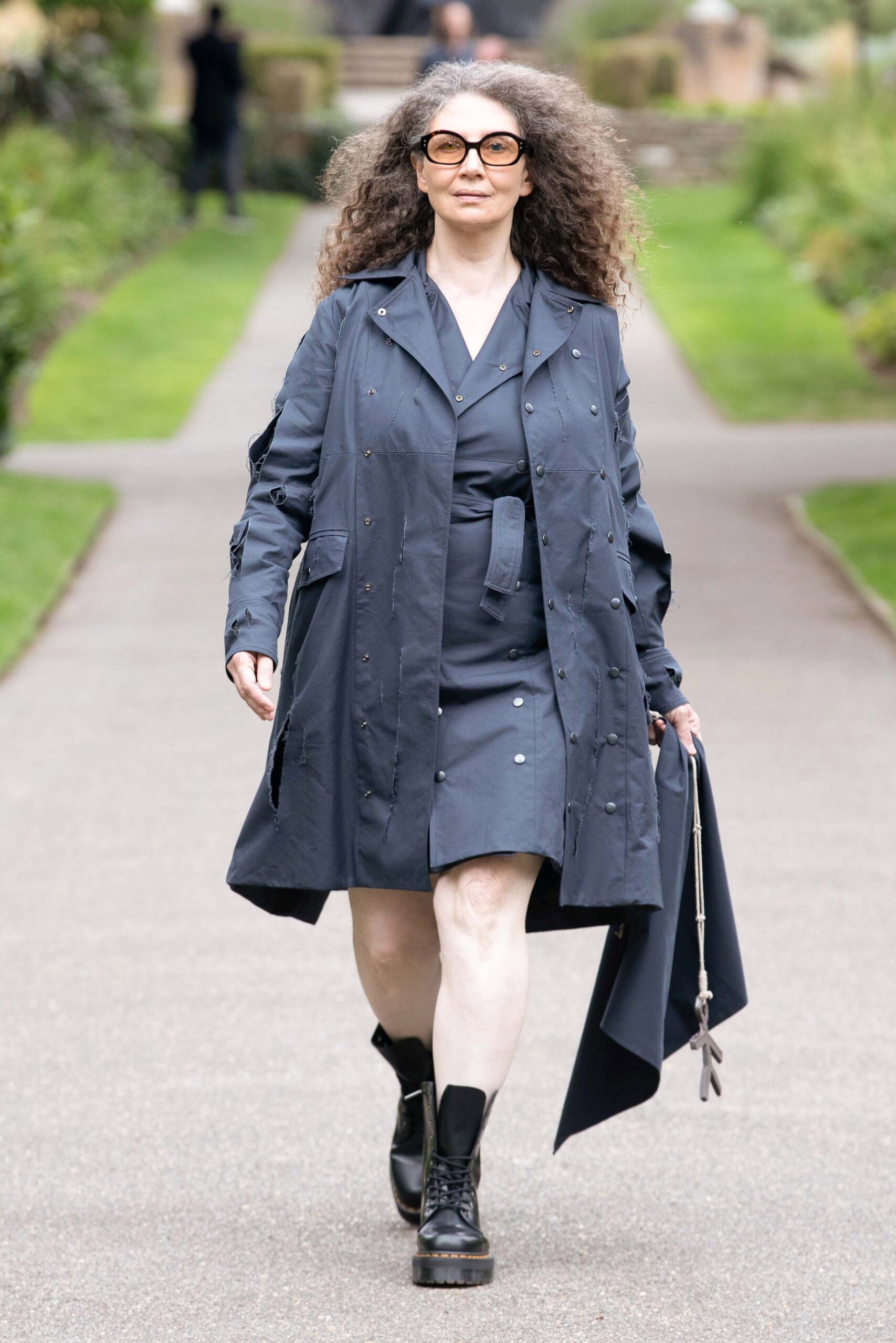 blue coat and mini dress