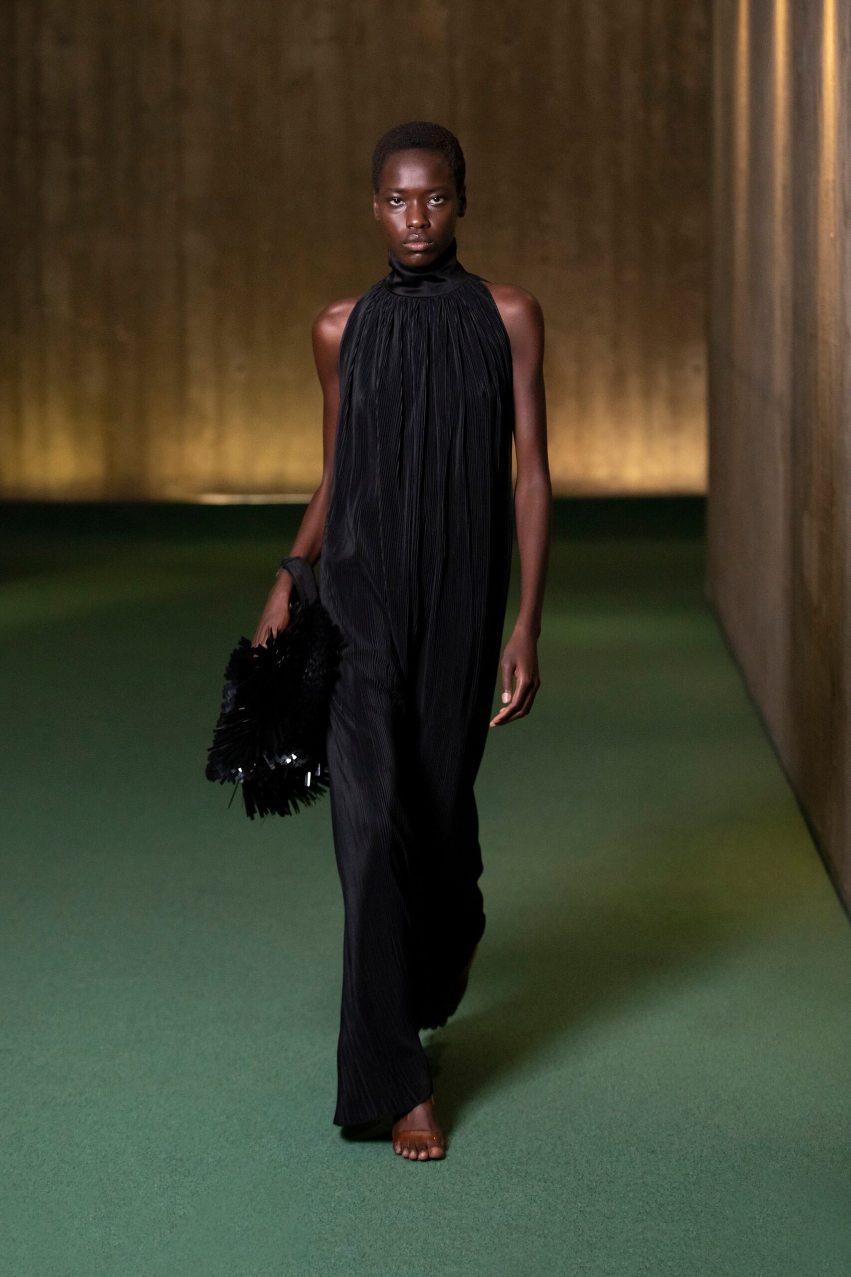 black silk pleated gown