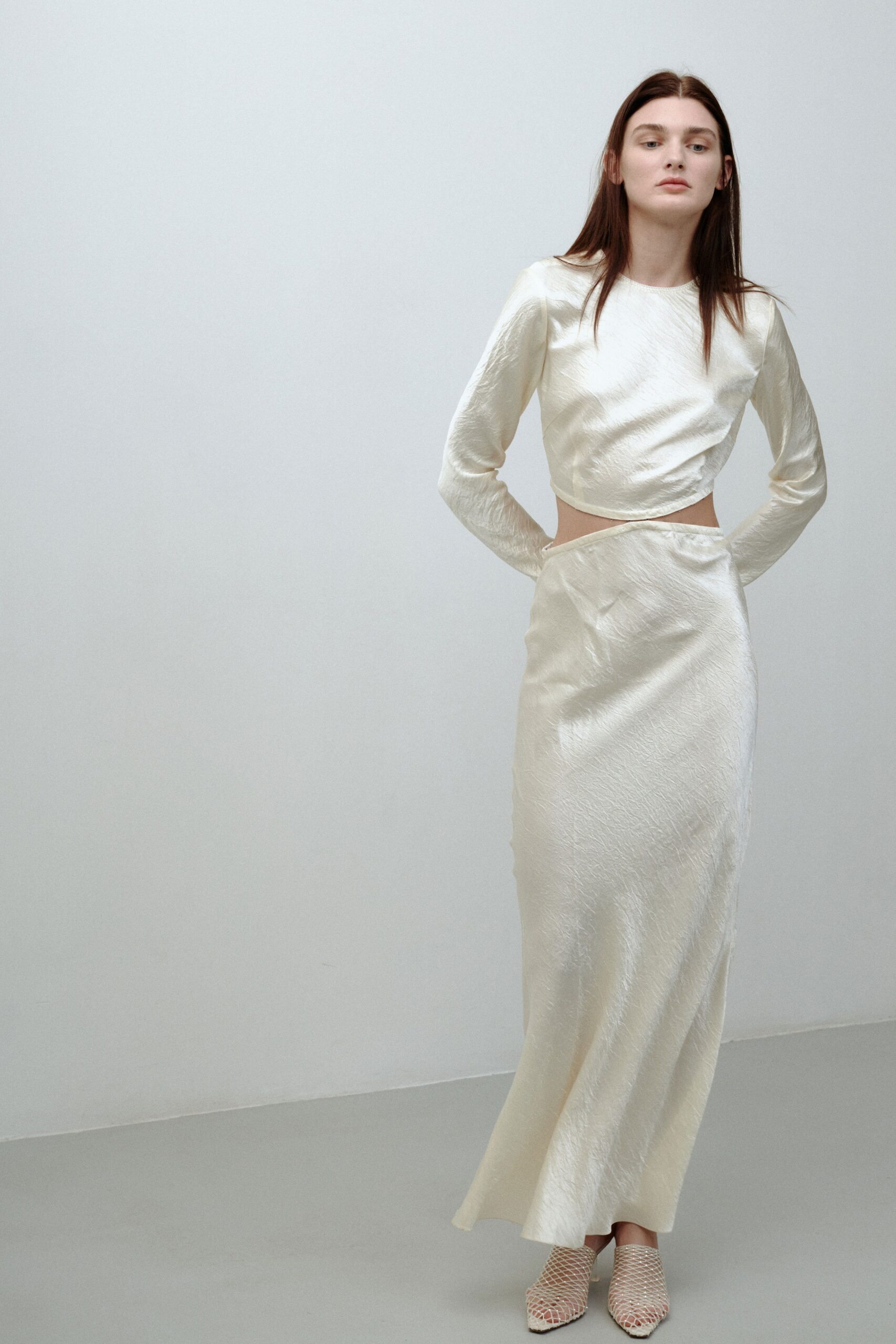 fitted white silk maxi dress