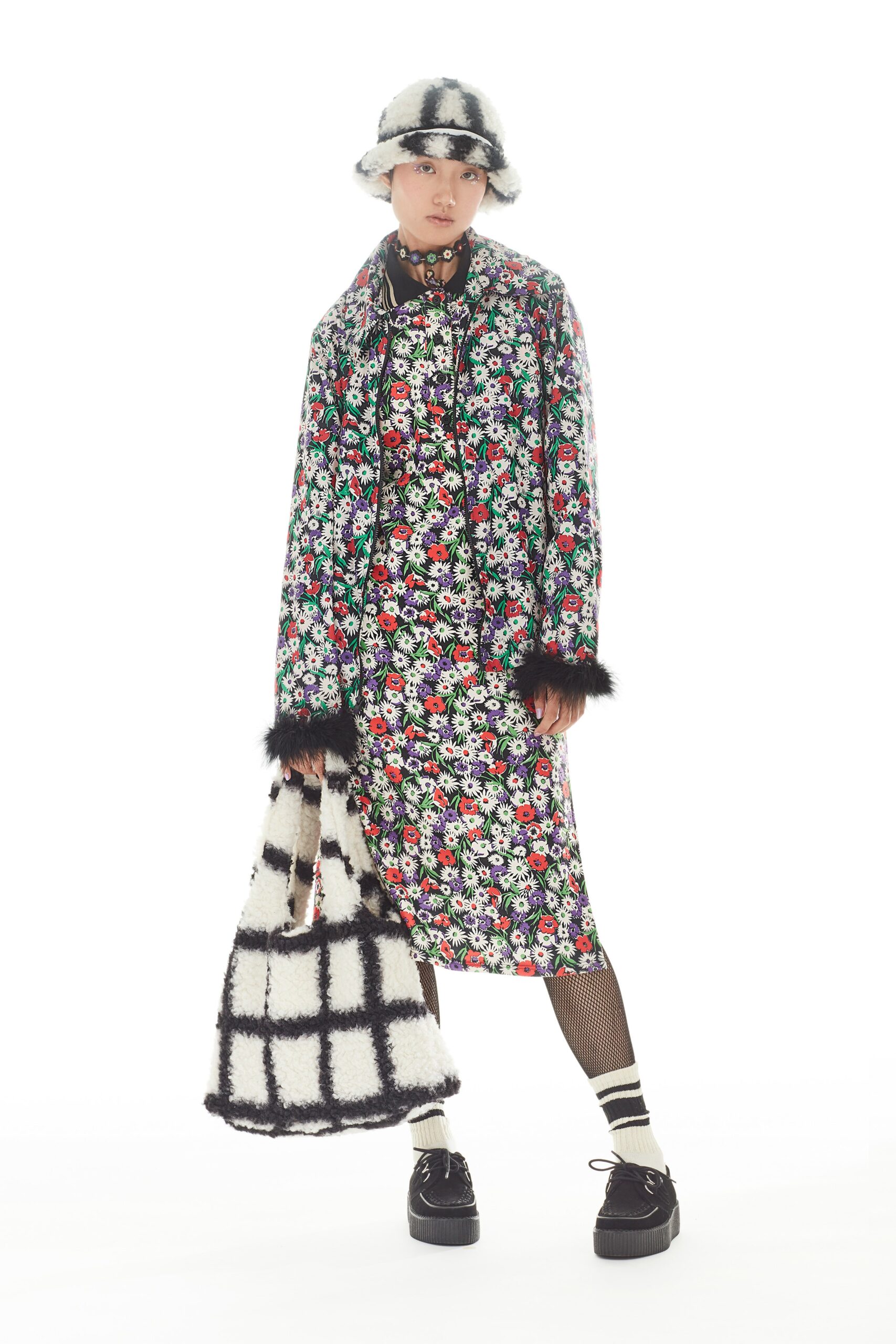 multi-colored midi dress with jacket