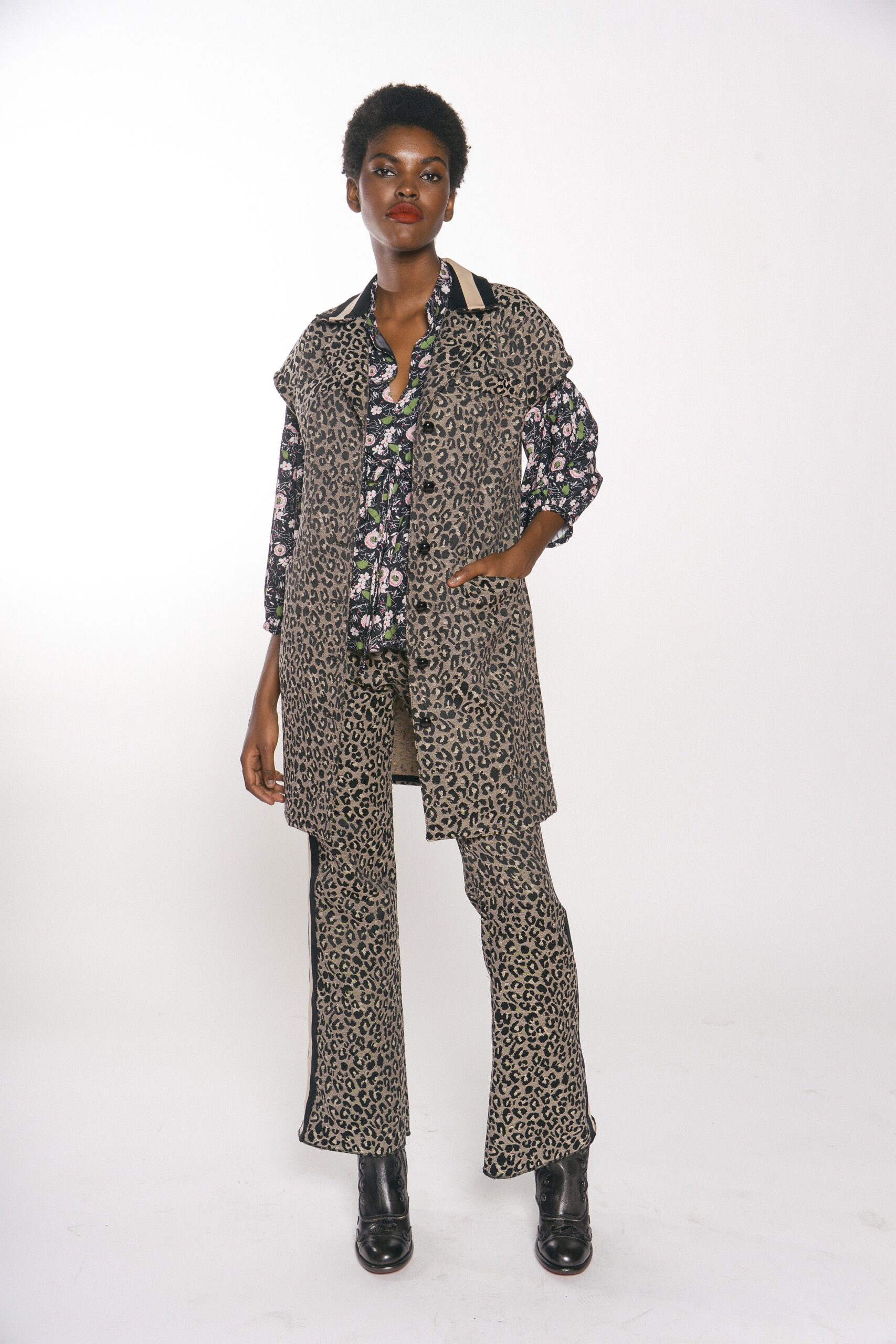 floral shirt with oversized coat