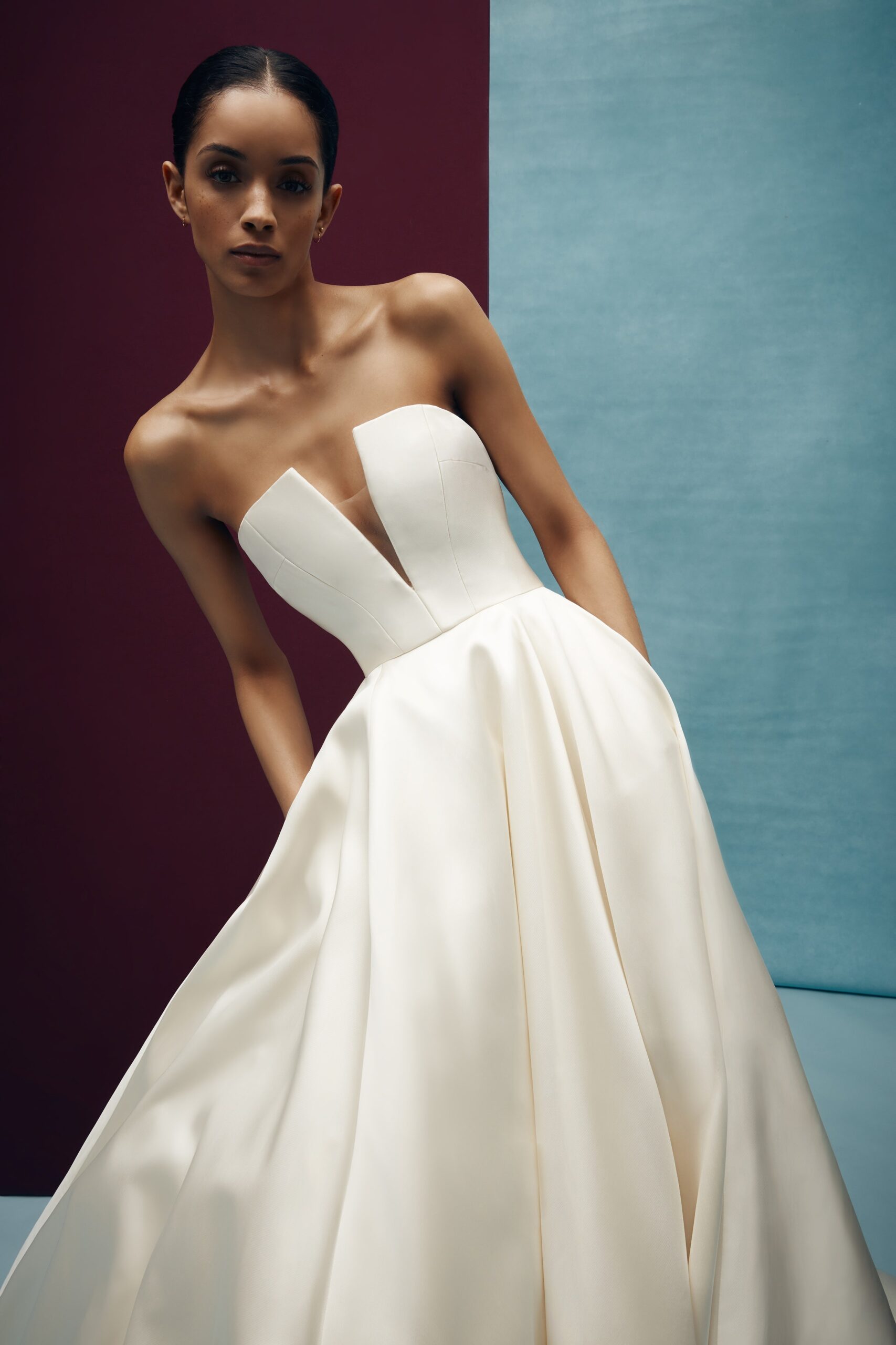 ivory silk strapless gown