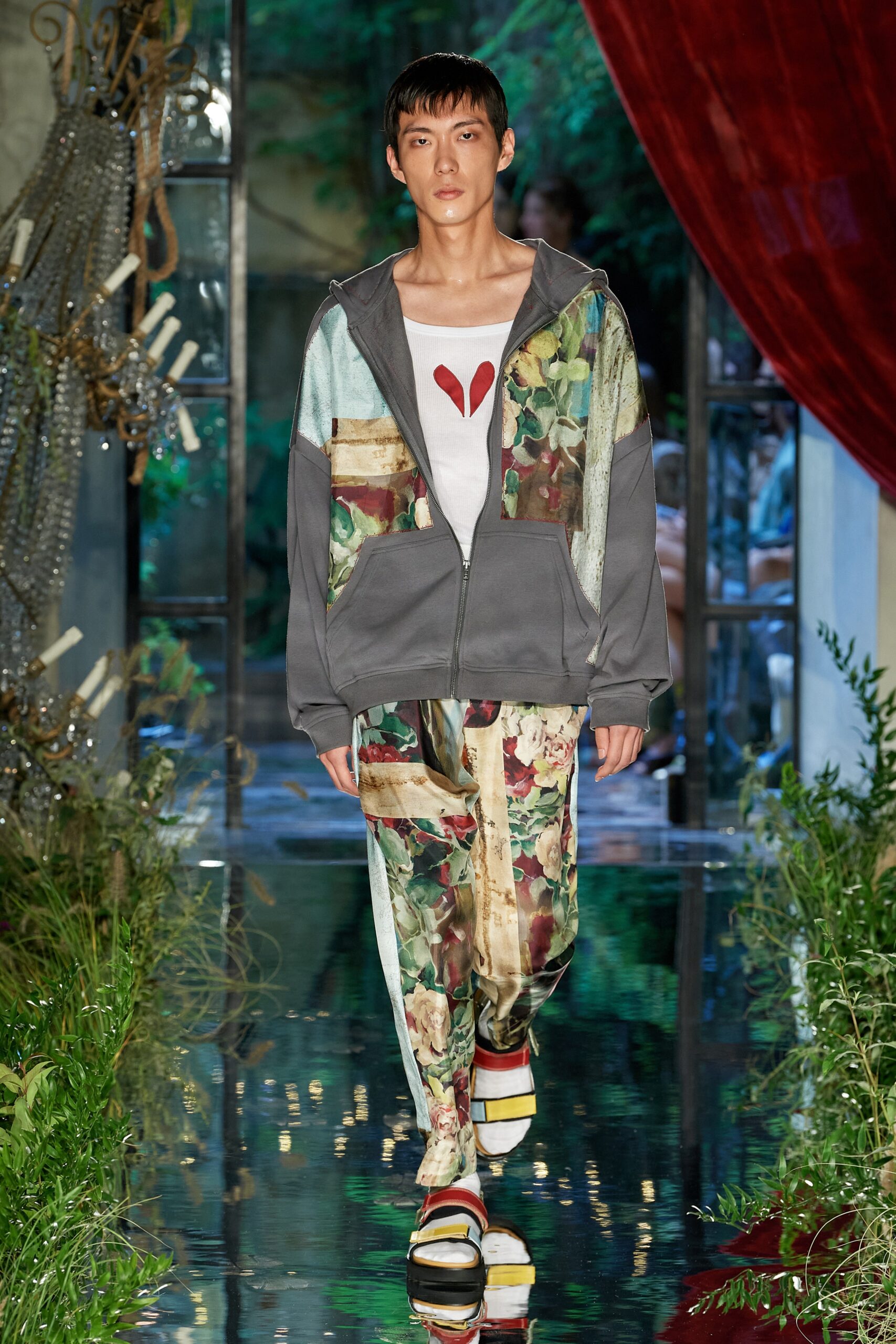 gray hoodie with printed pants