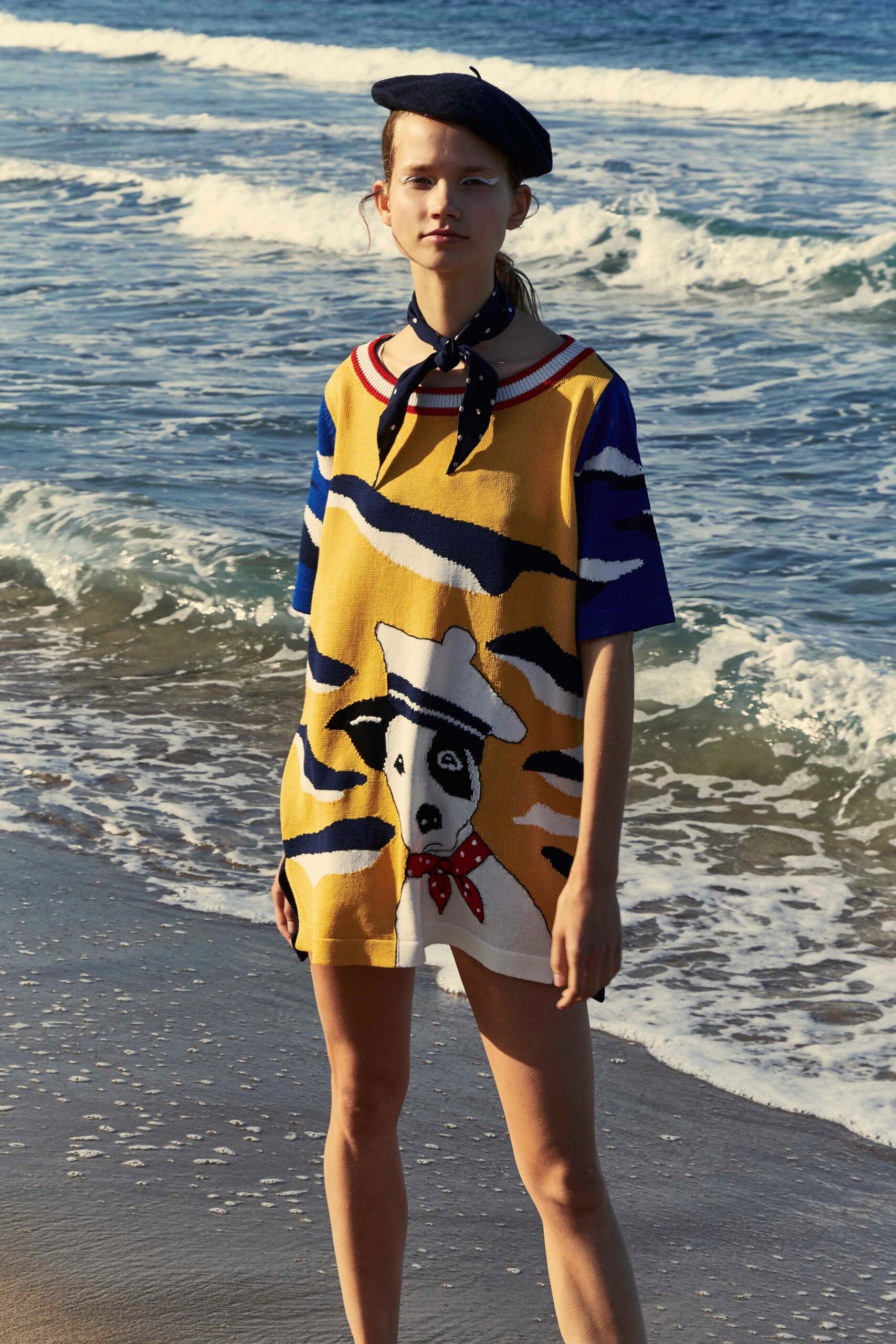 yellow cotton short-sleeve collared relaxed printed short top