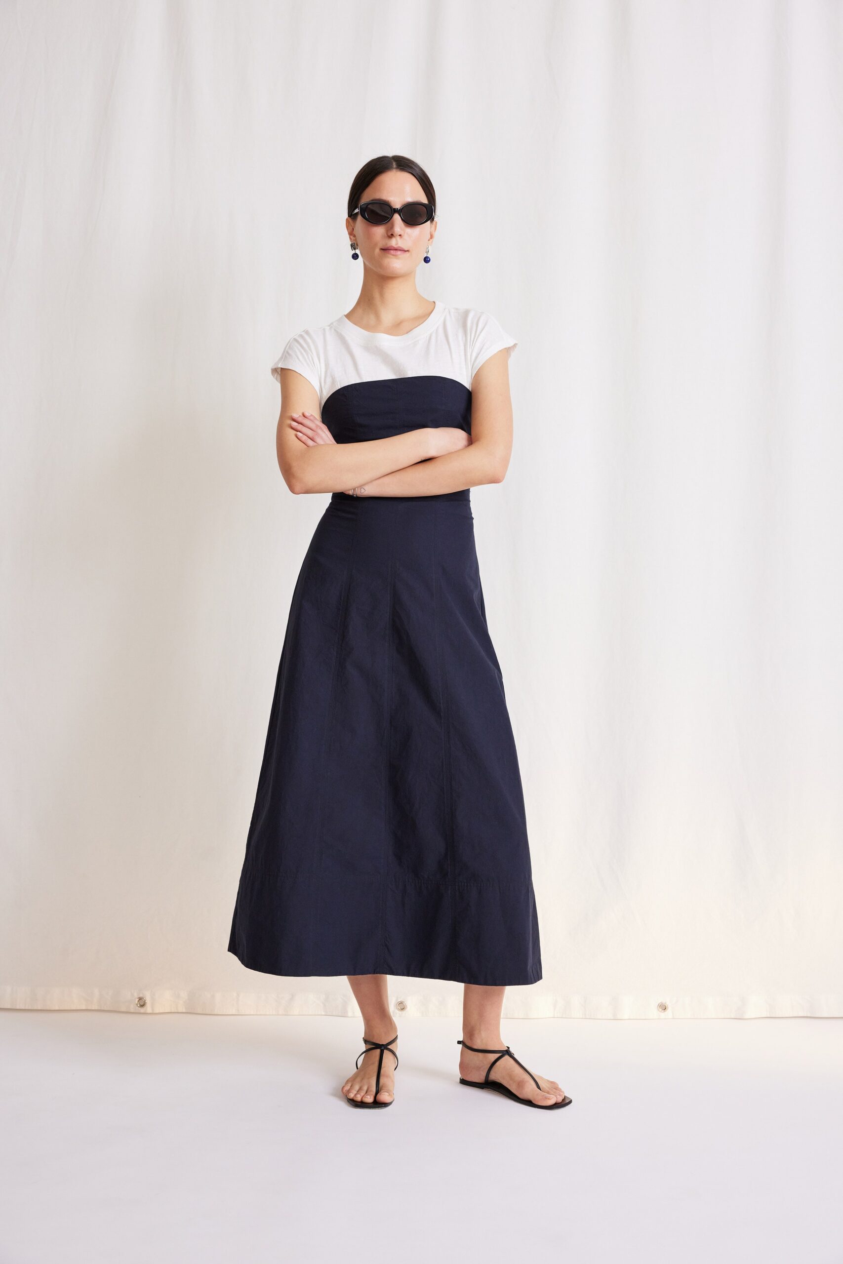 navy and white fitted dress