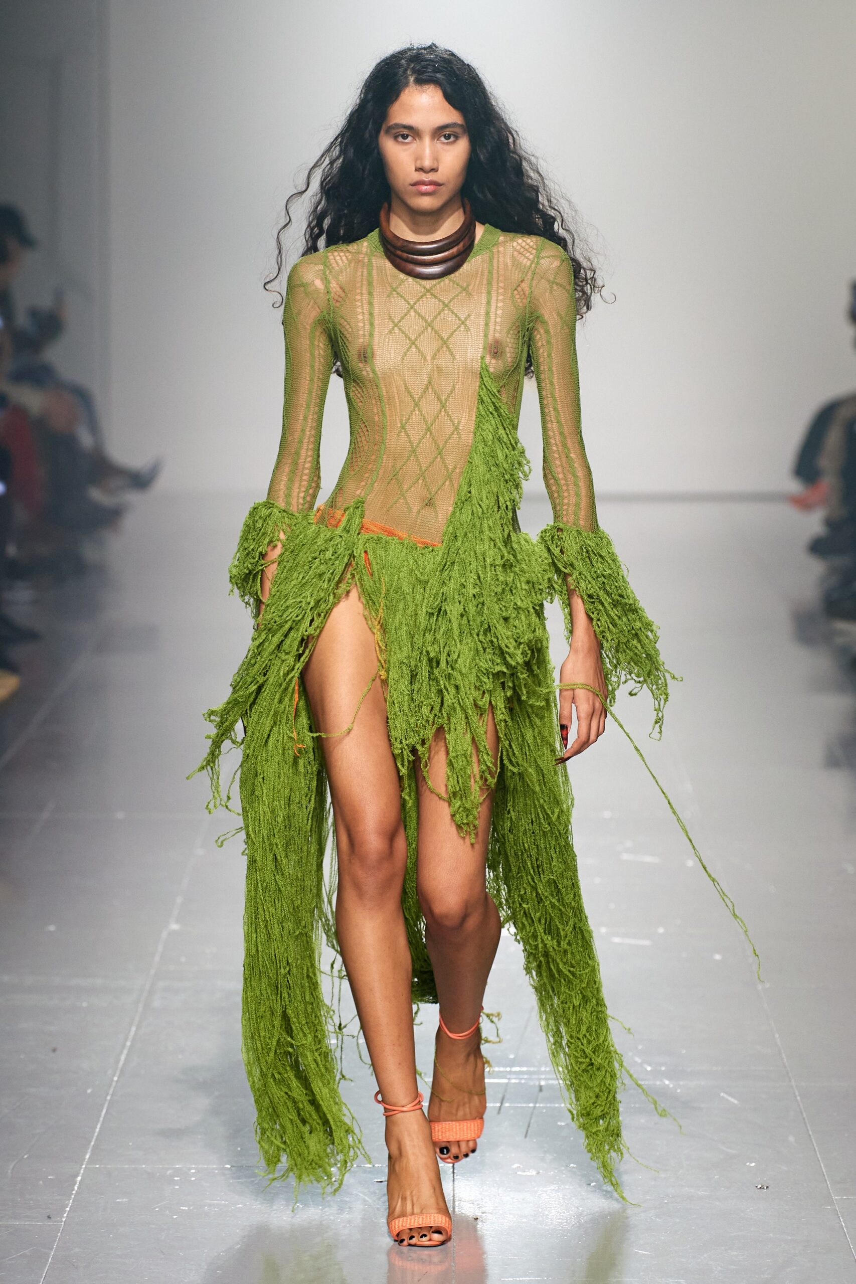 fitted green mesh dress