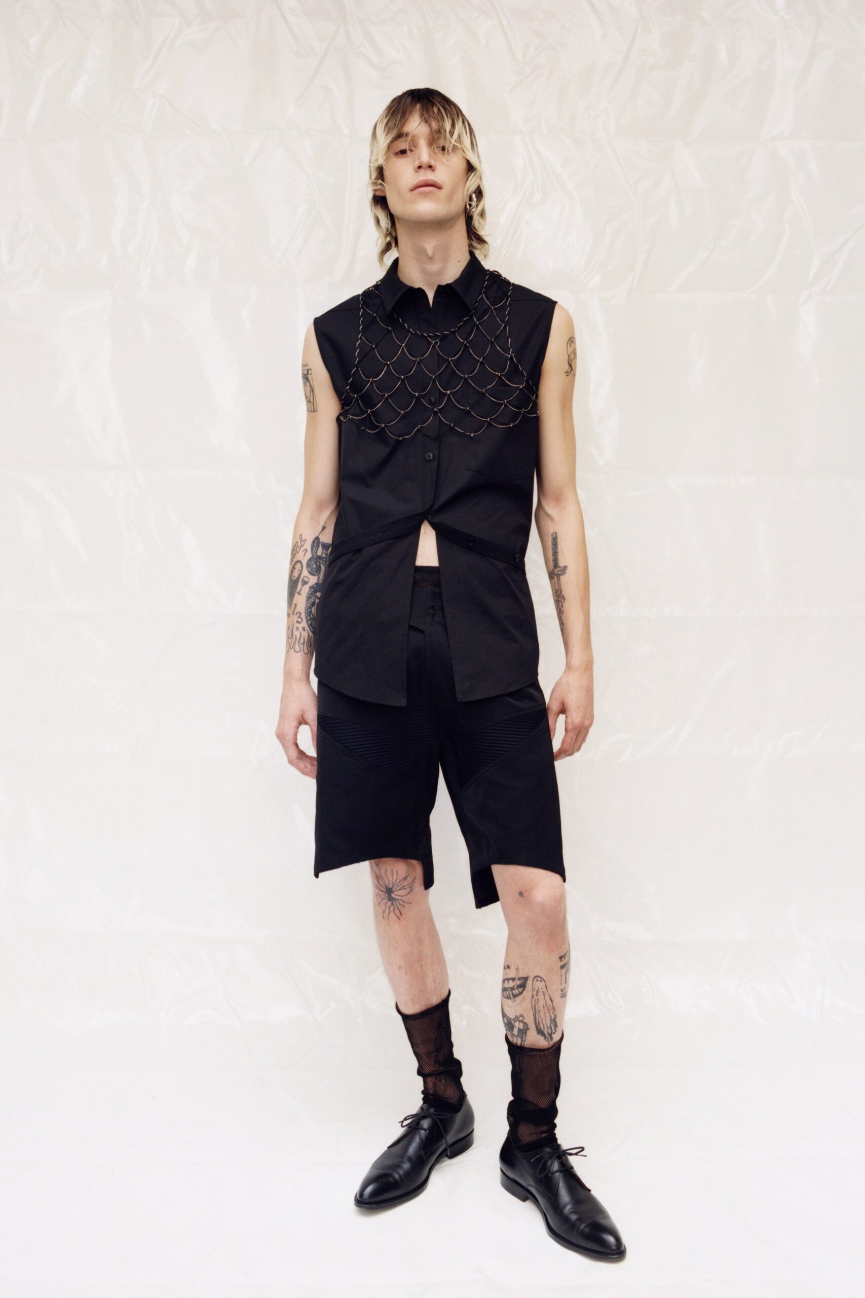 black fitted sleeveless shirt and shorts