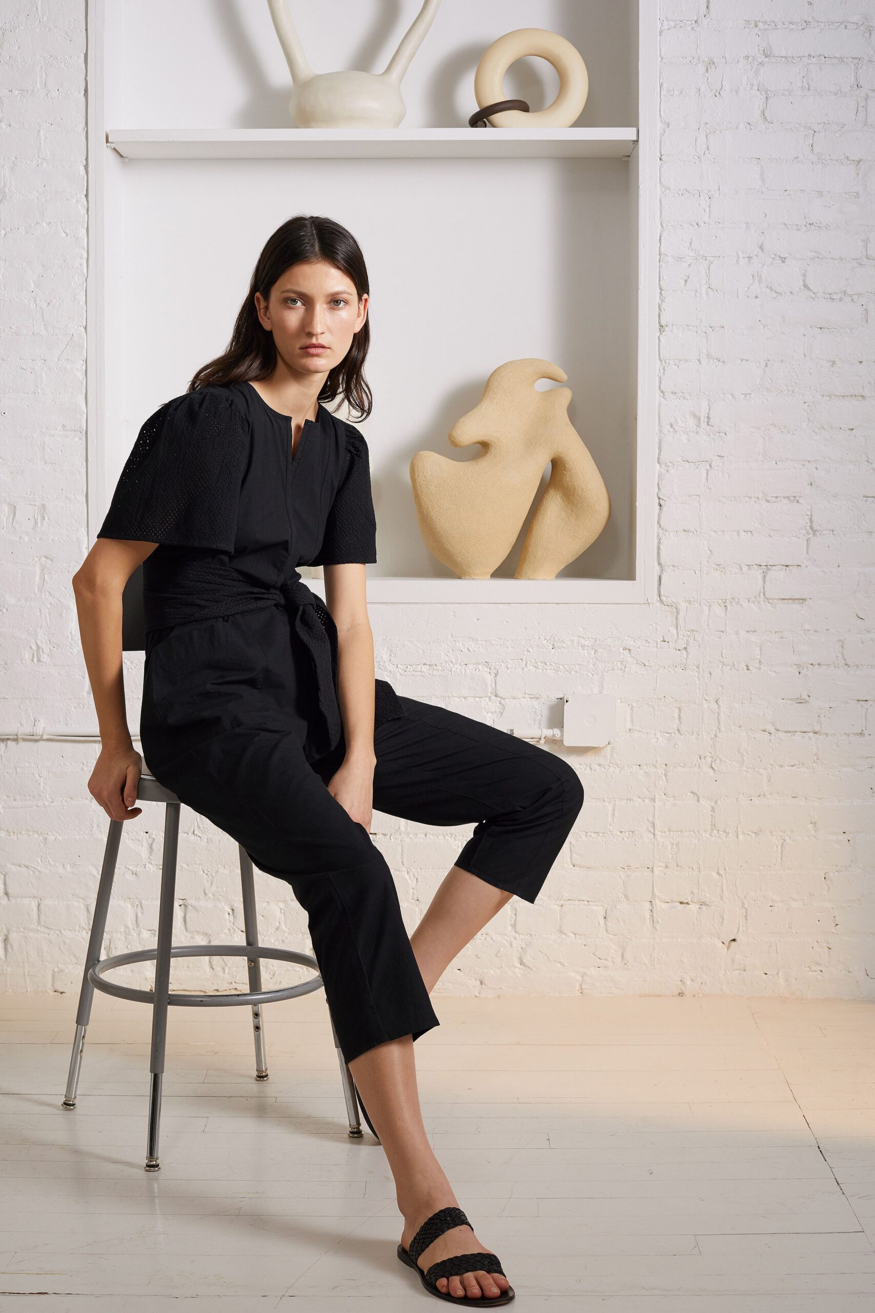 black fitted cotton jumpsuit