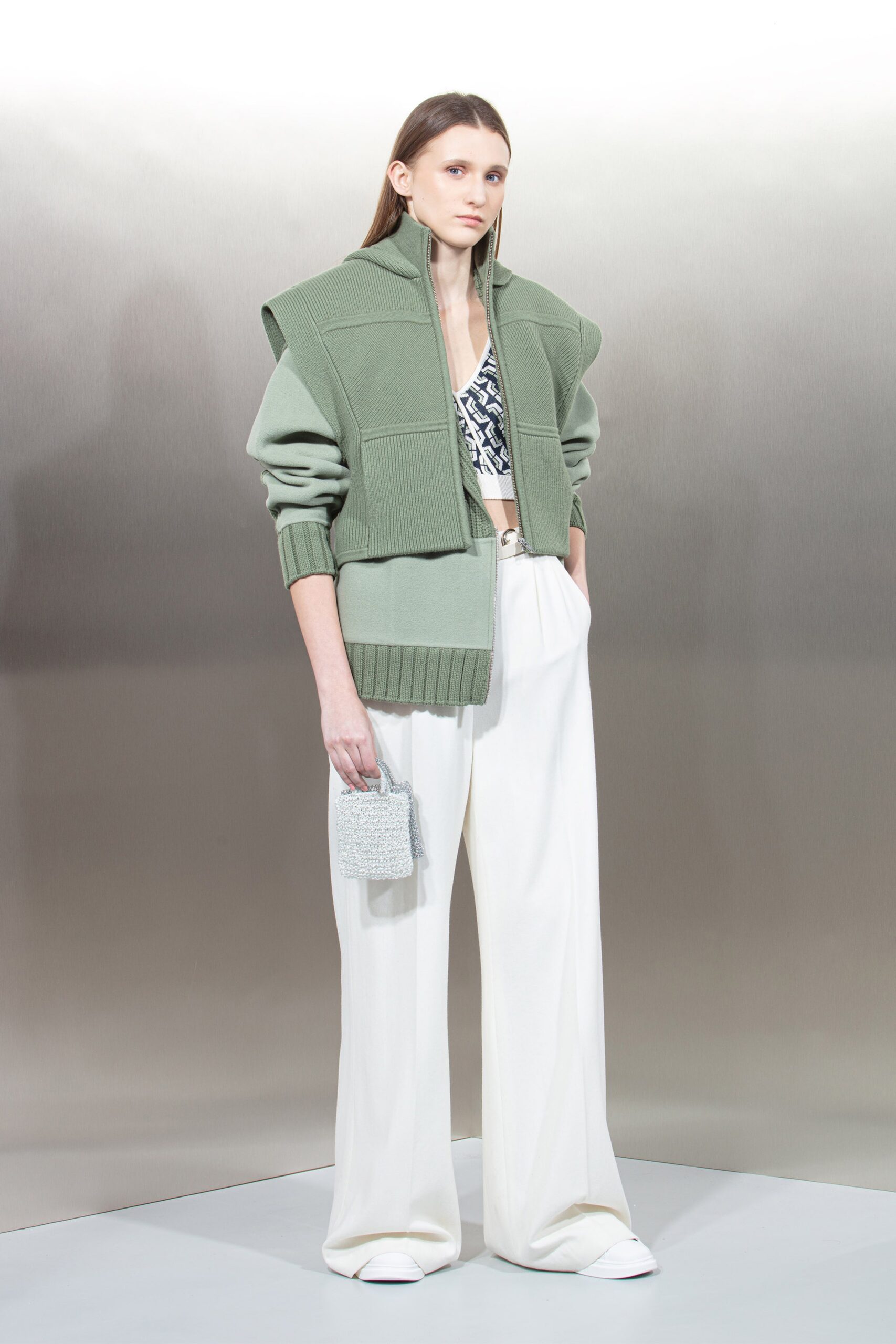 green cotton long-sleeve hooded oversized layered jacket