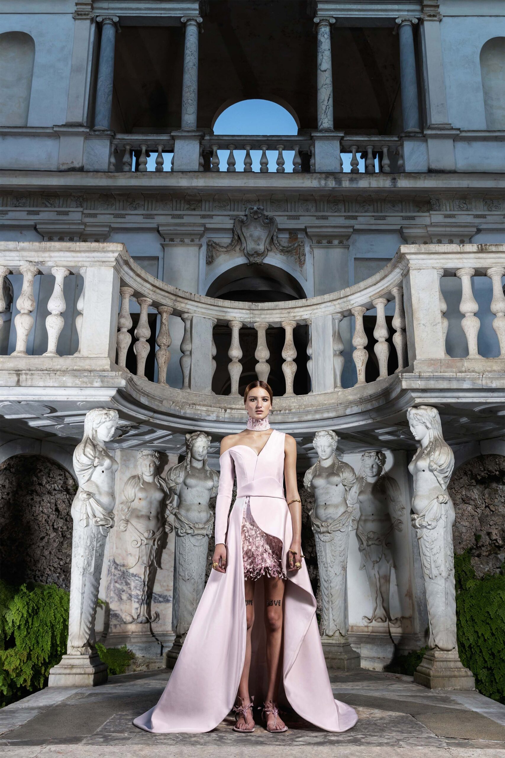 pink silk asymmetric midi dress