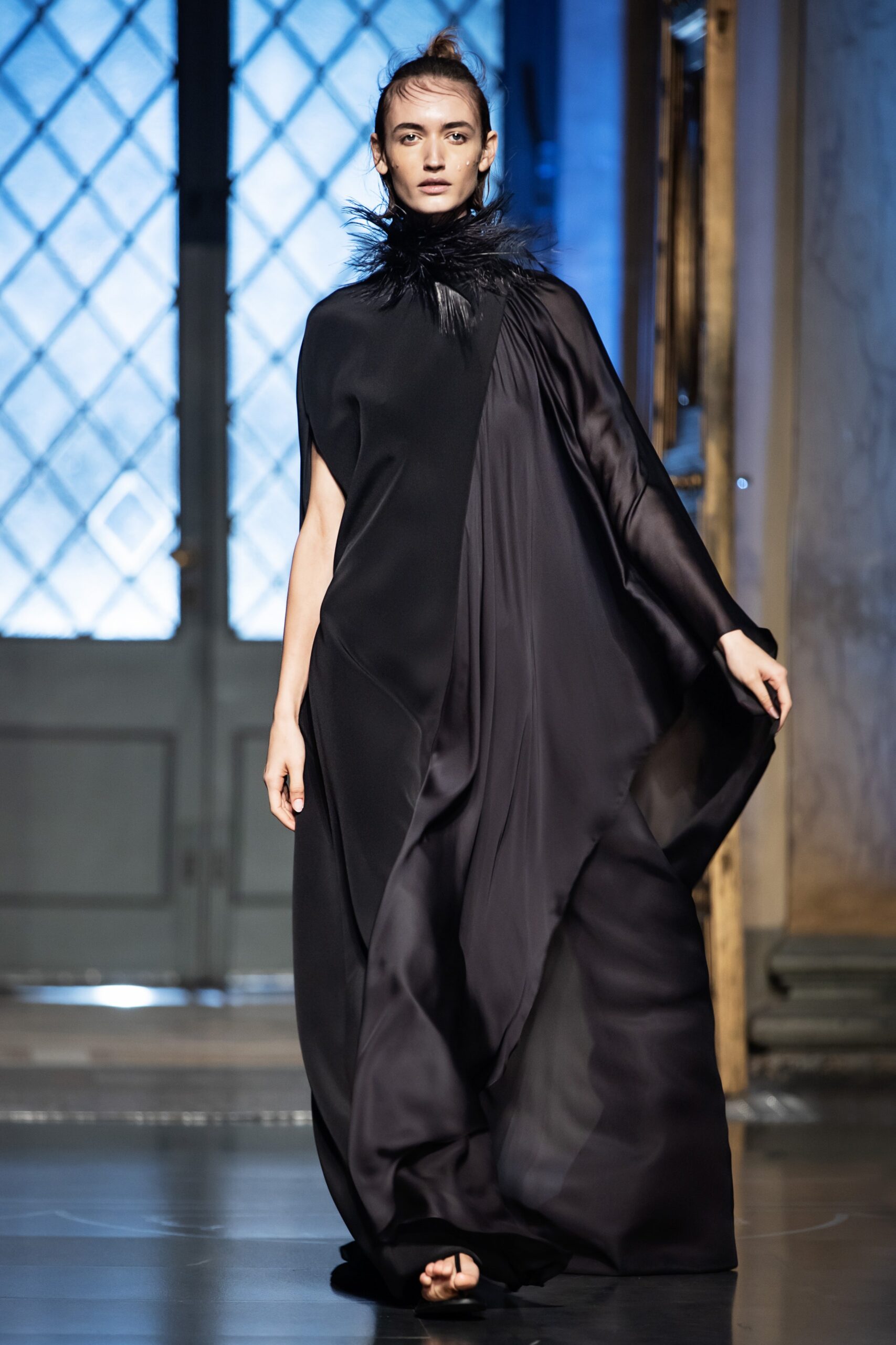 black silk sleeveless gown