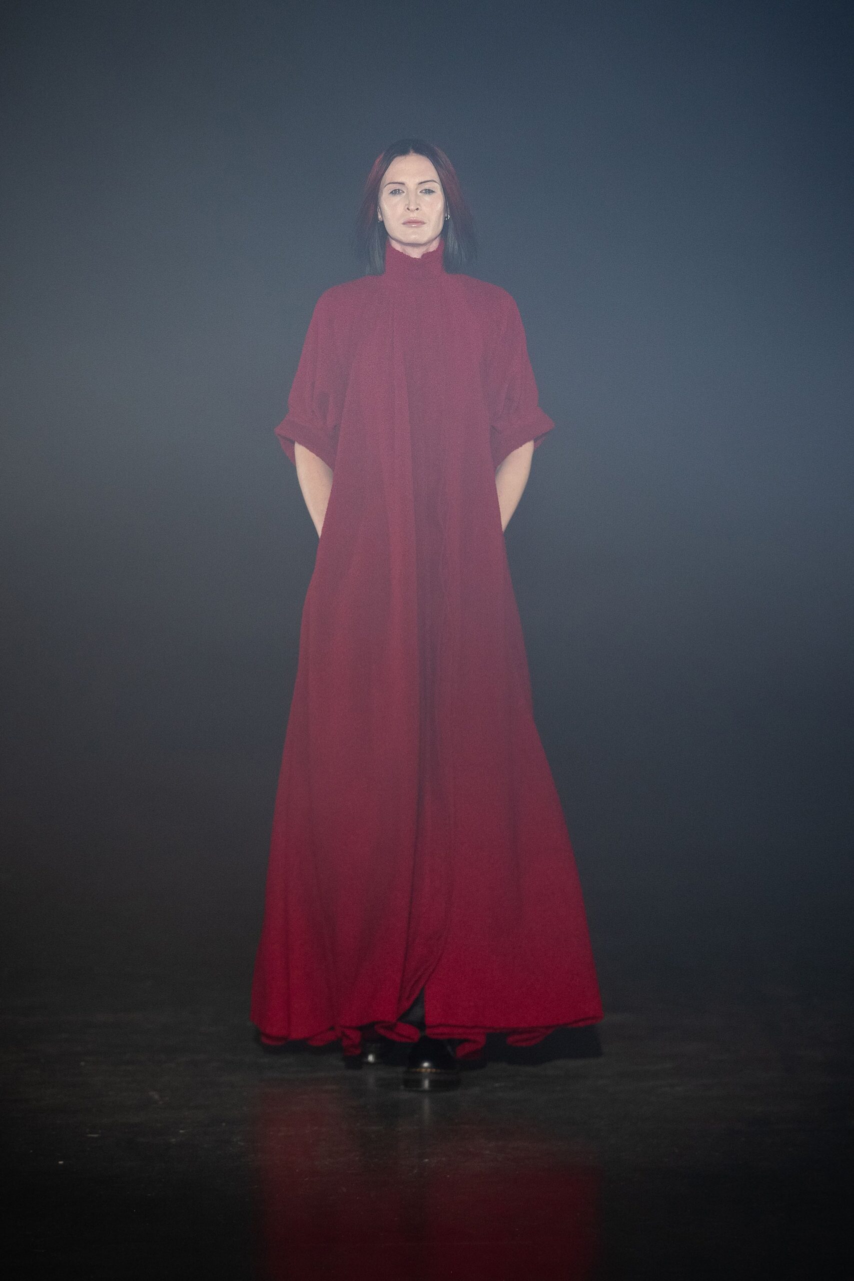 red wool relaxed gown