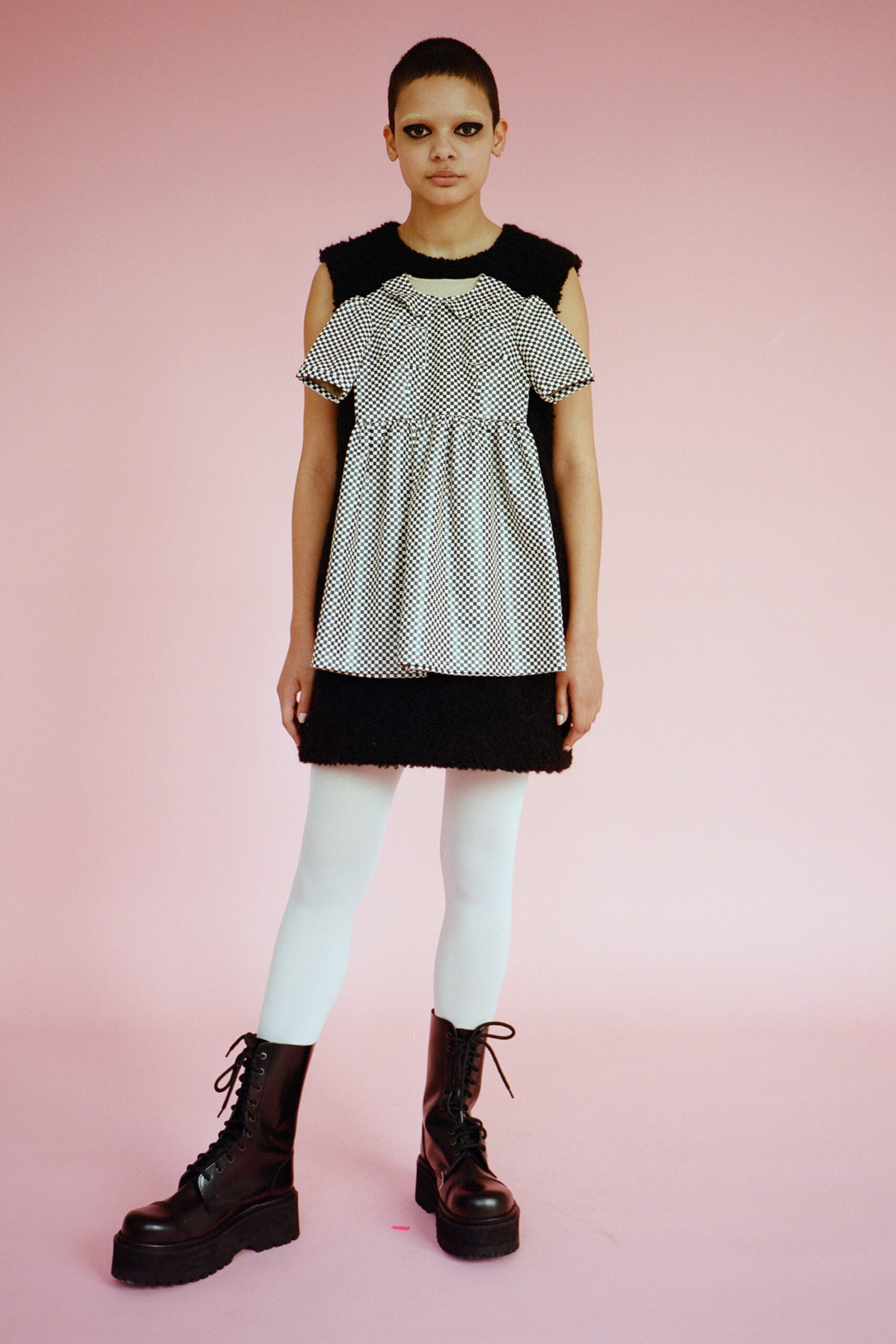 black and white pleated dress
