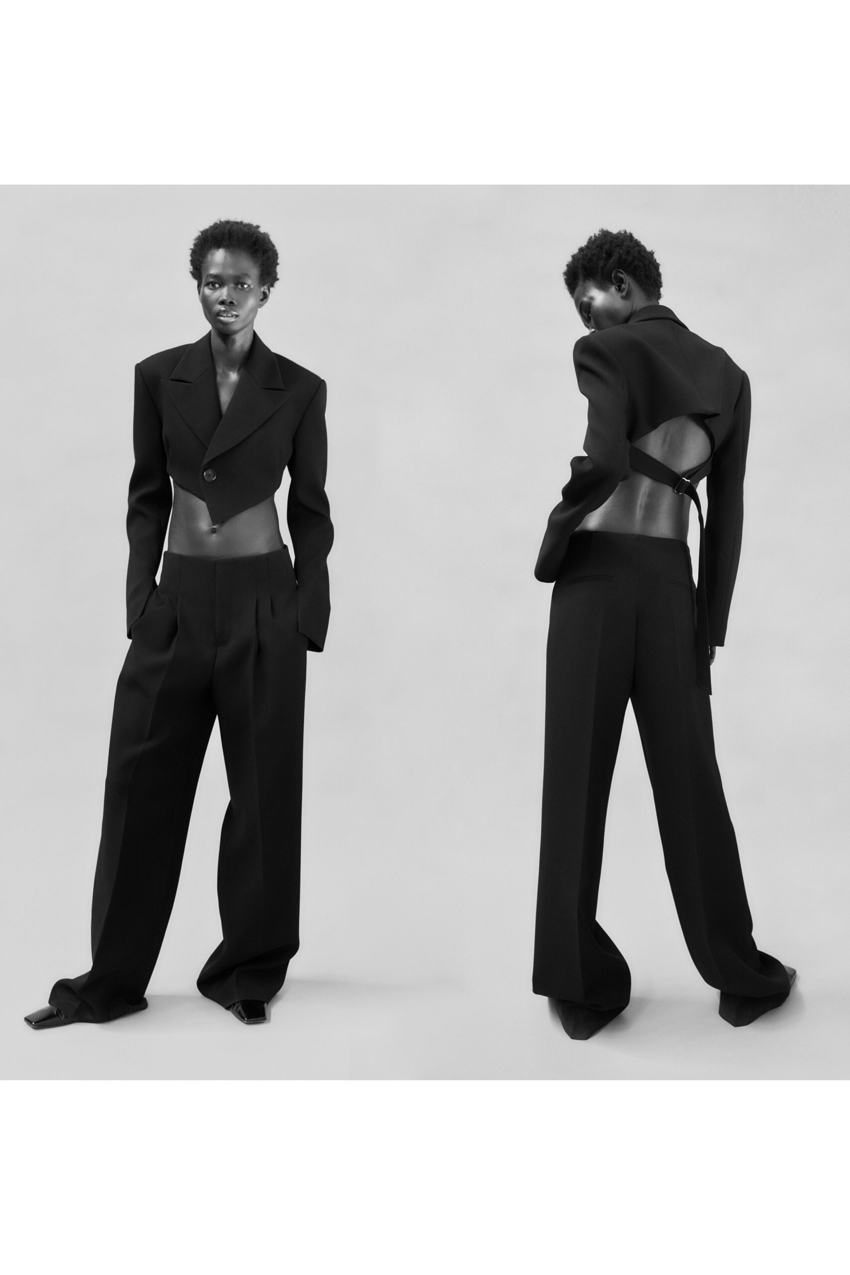 black wool relaxed high-waisted straight-leg pants