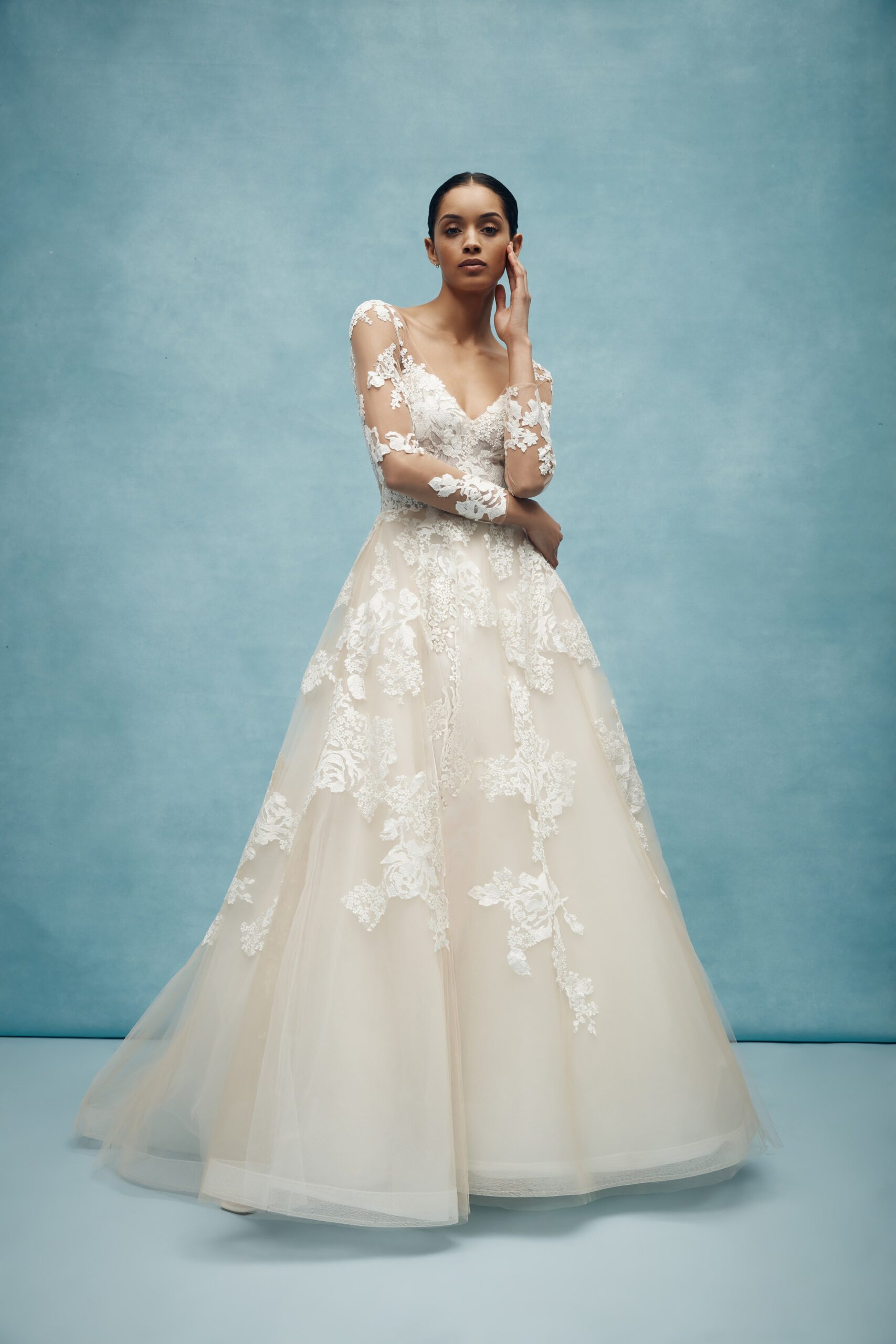 ivory embroidered long-sleeve gown