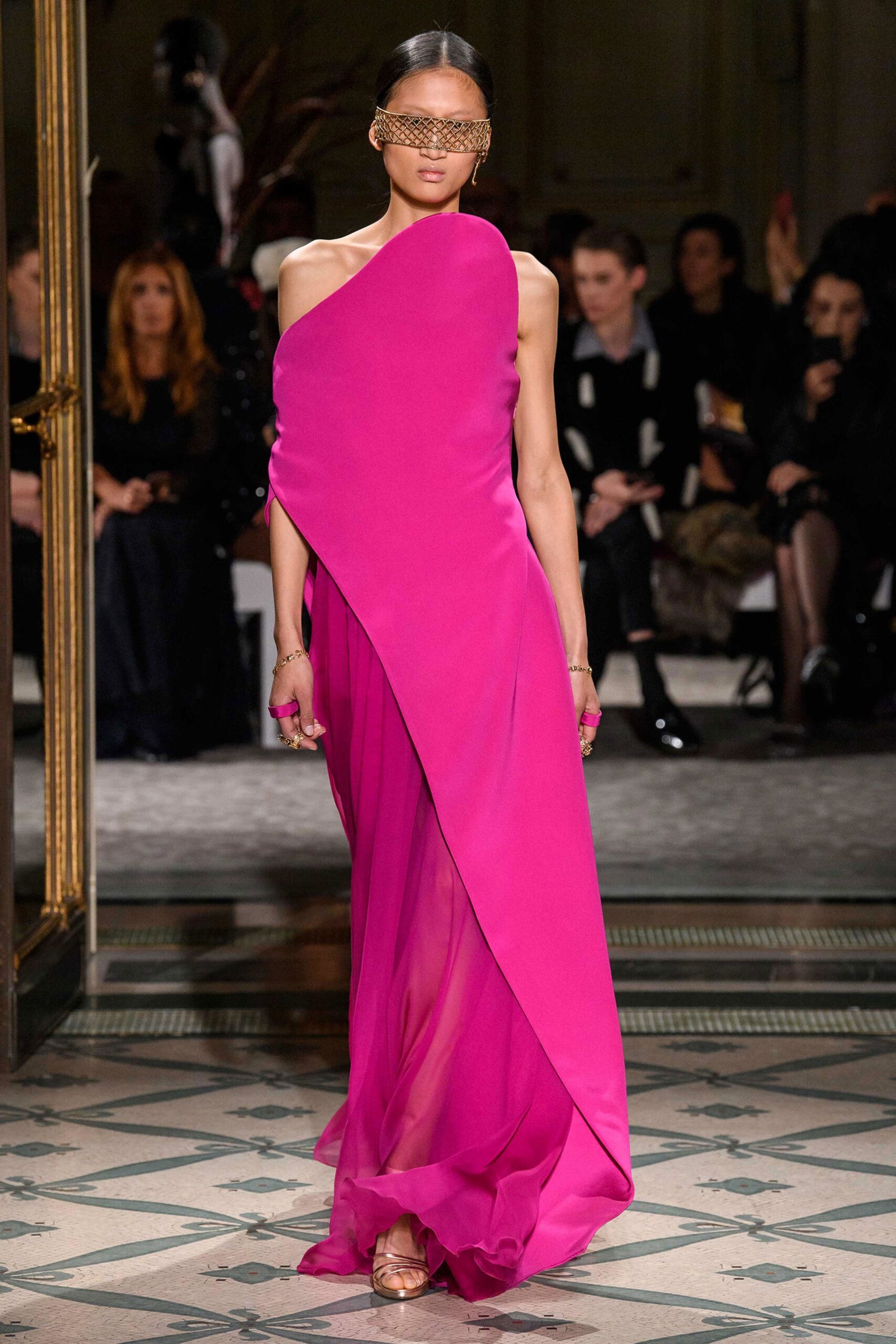 fitted pink silk gown