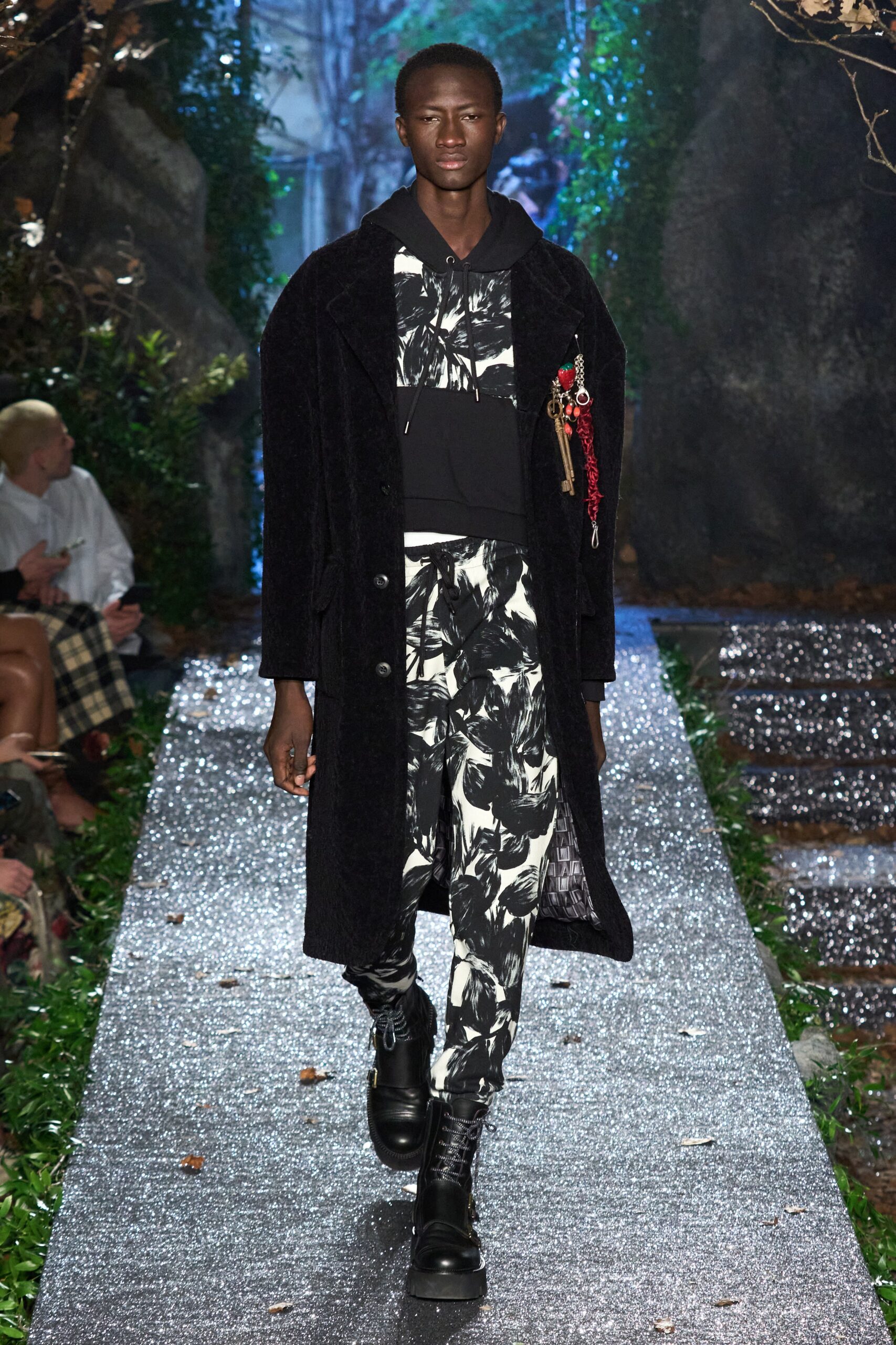 black wool coat with hoodie