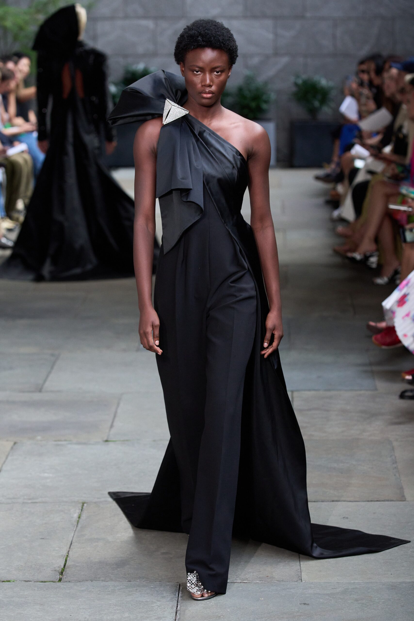 black silk fitted jumpsuit
