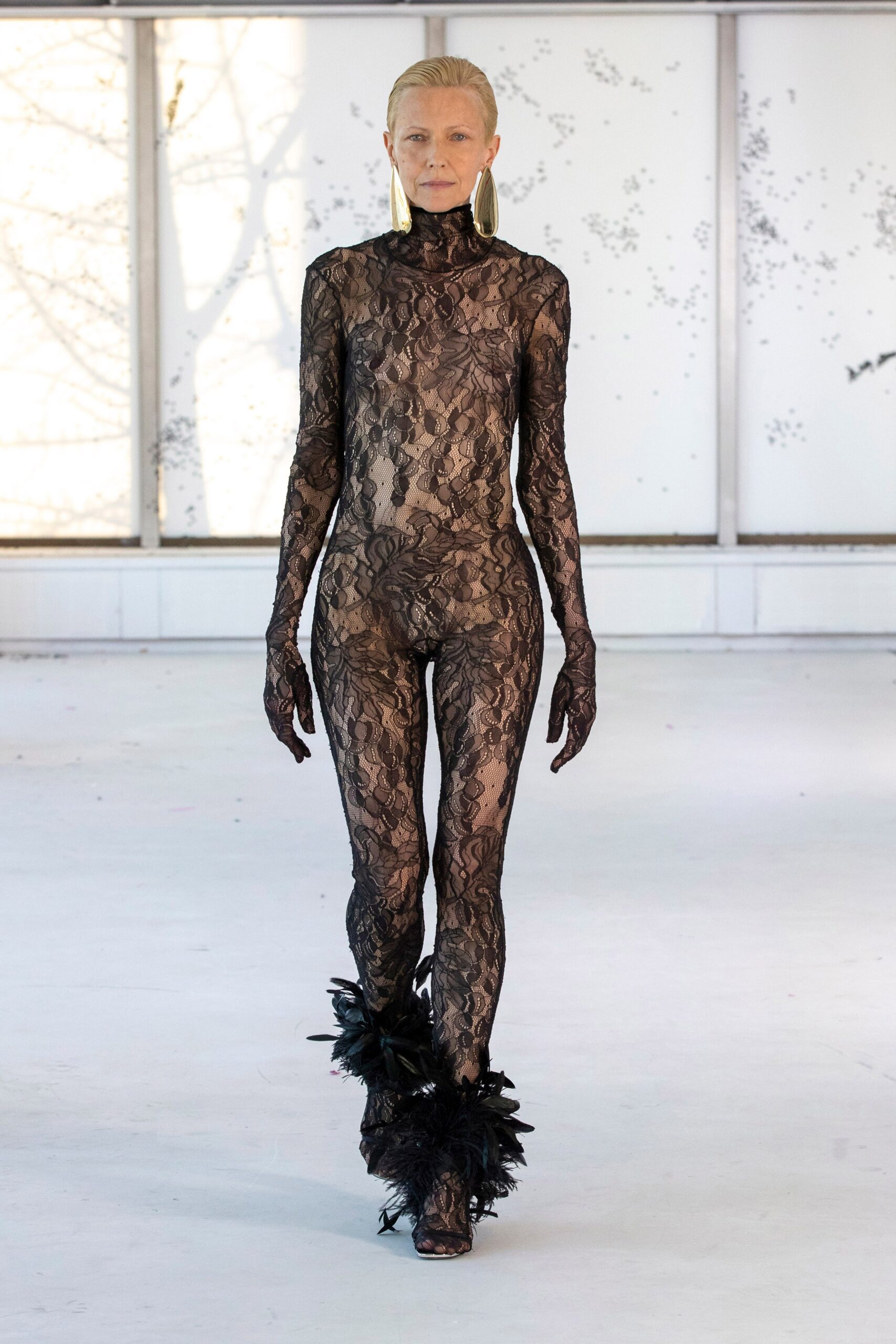 black lace fitted catsuit