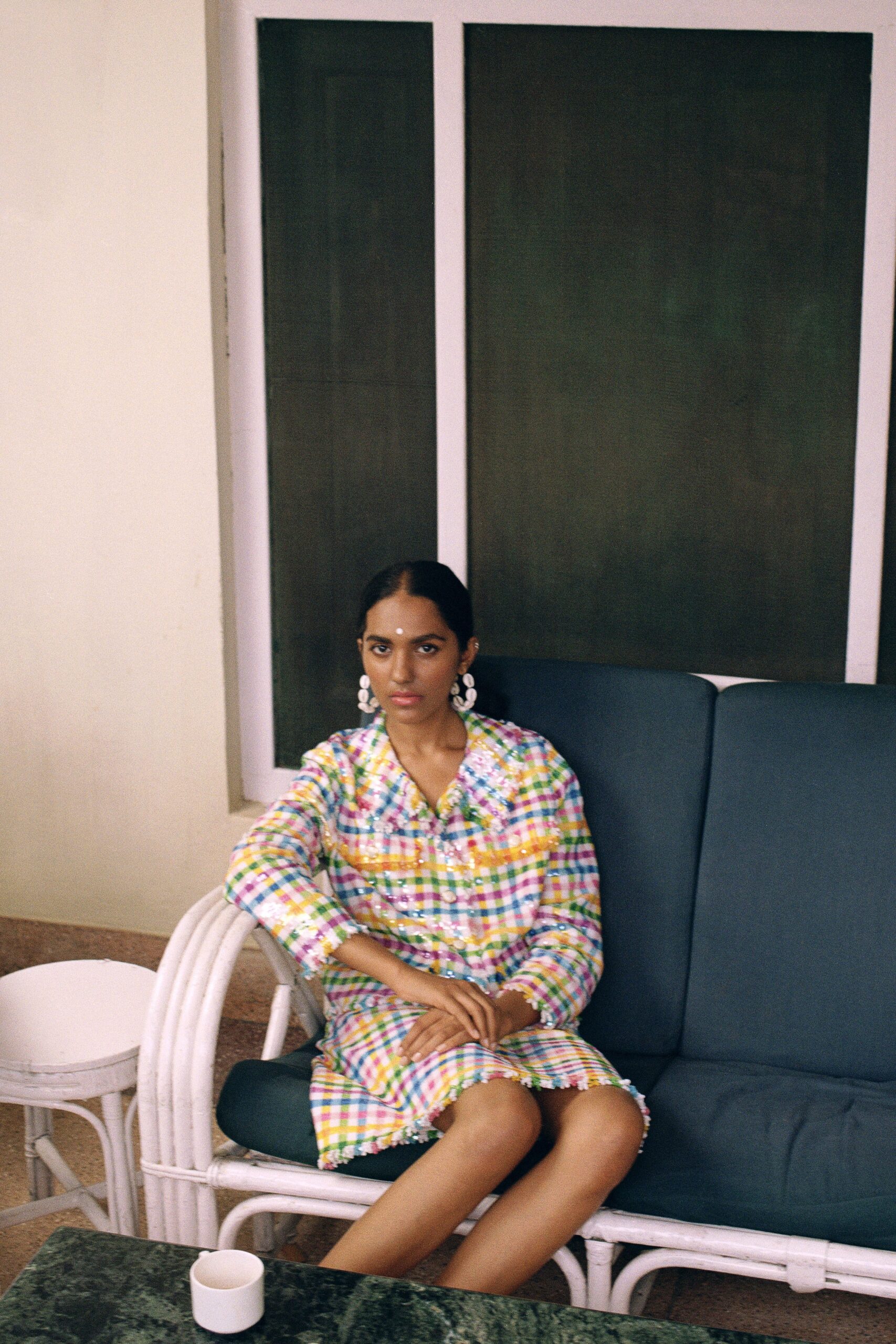 multi-colored checked shirt-dress