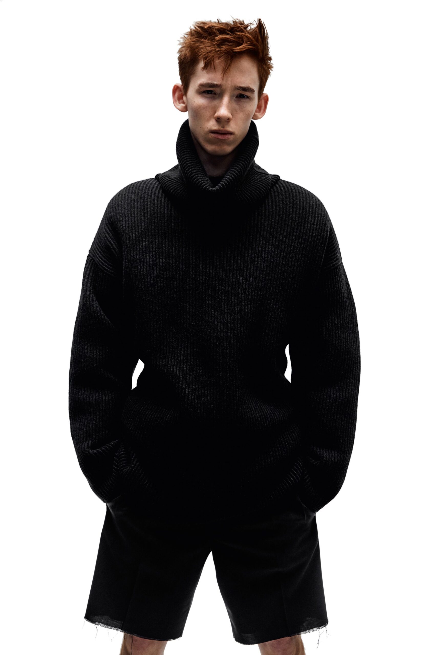 black oversized sweater and shorts