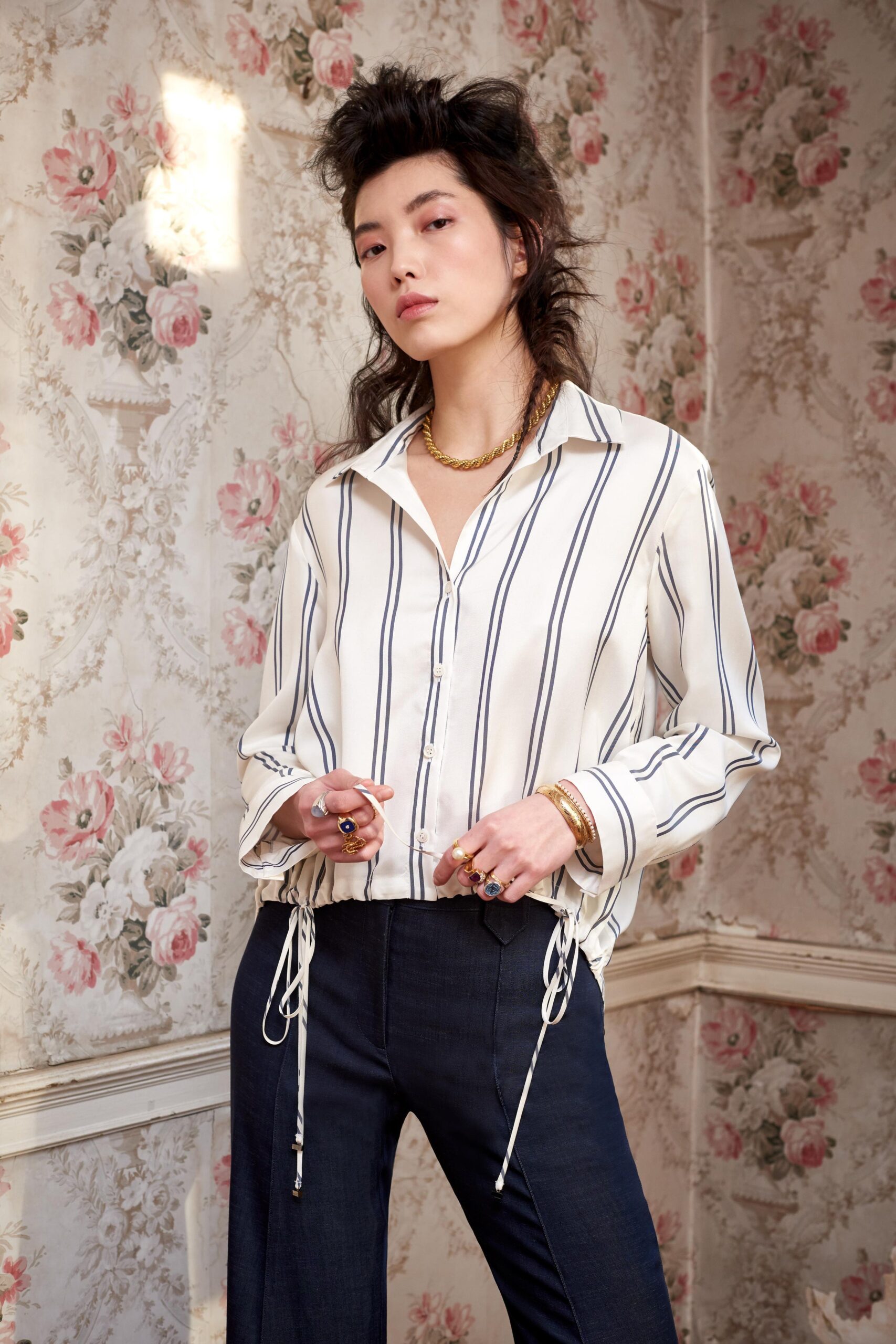 black denim tailored straight-leg pants