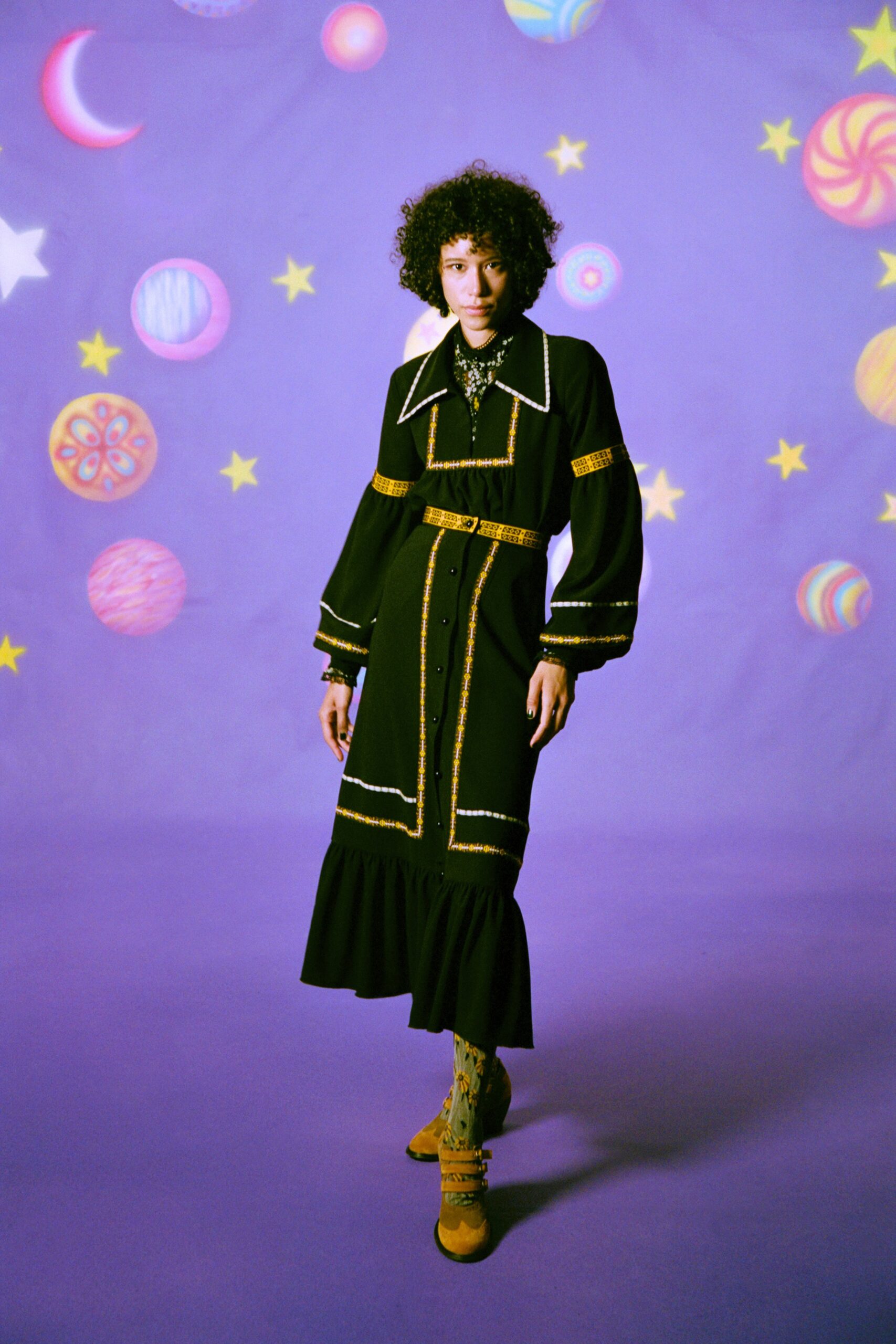 black fitted long-sleeve dress