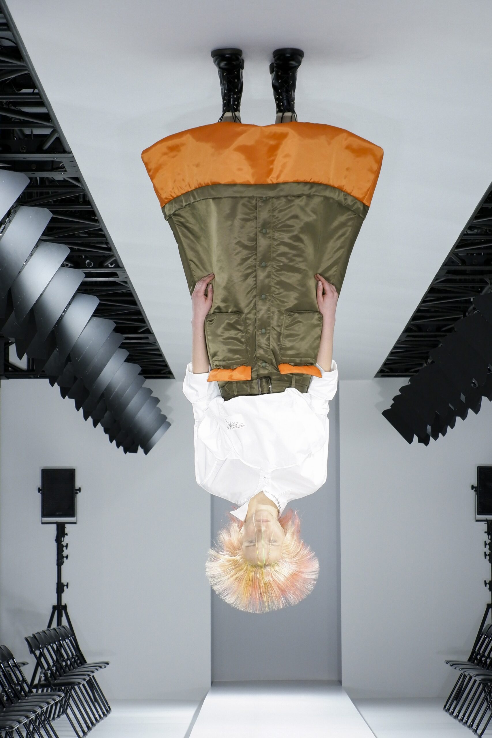 orange vinyl relaxed tiered midi skirt