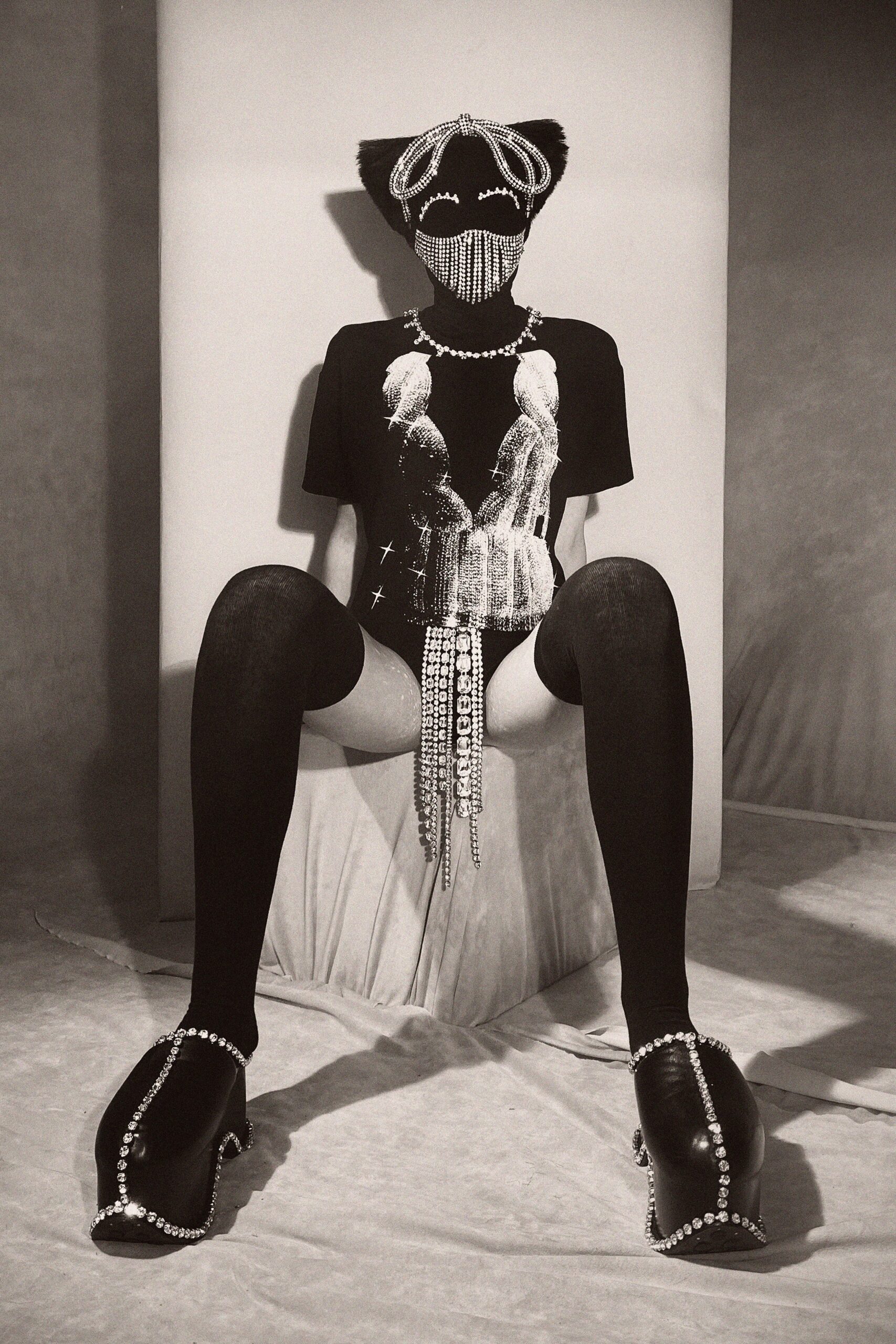 black fitted t-shirt with stockings