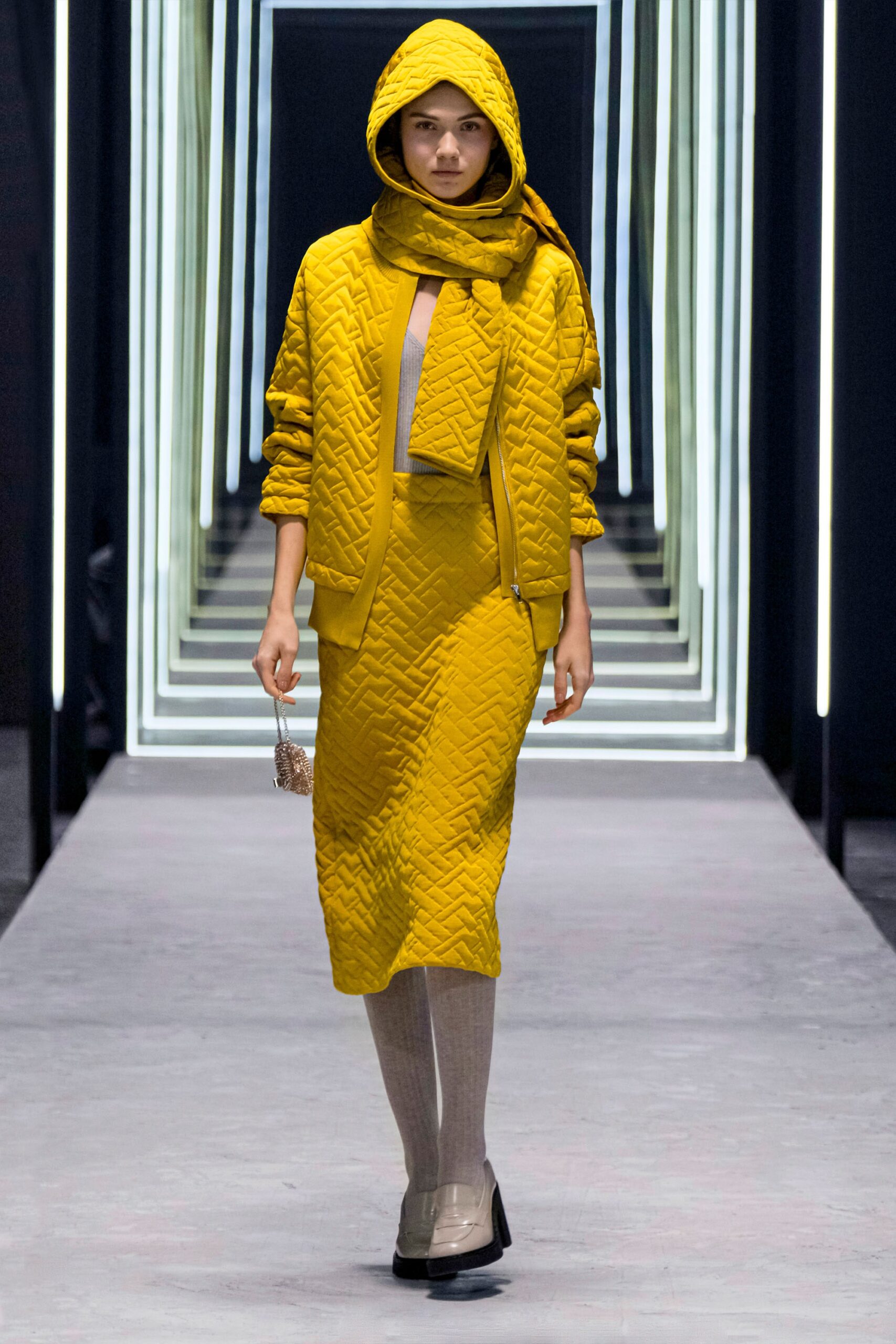 yellow cotton sleeveless v-neck fitted quilted midi dress