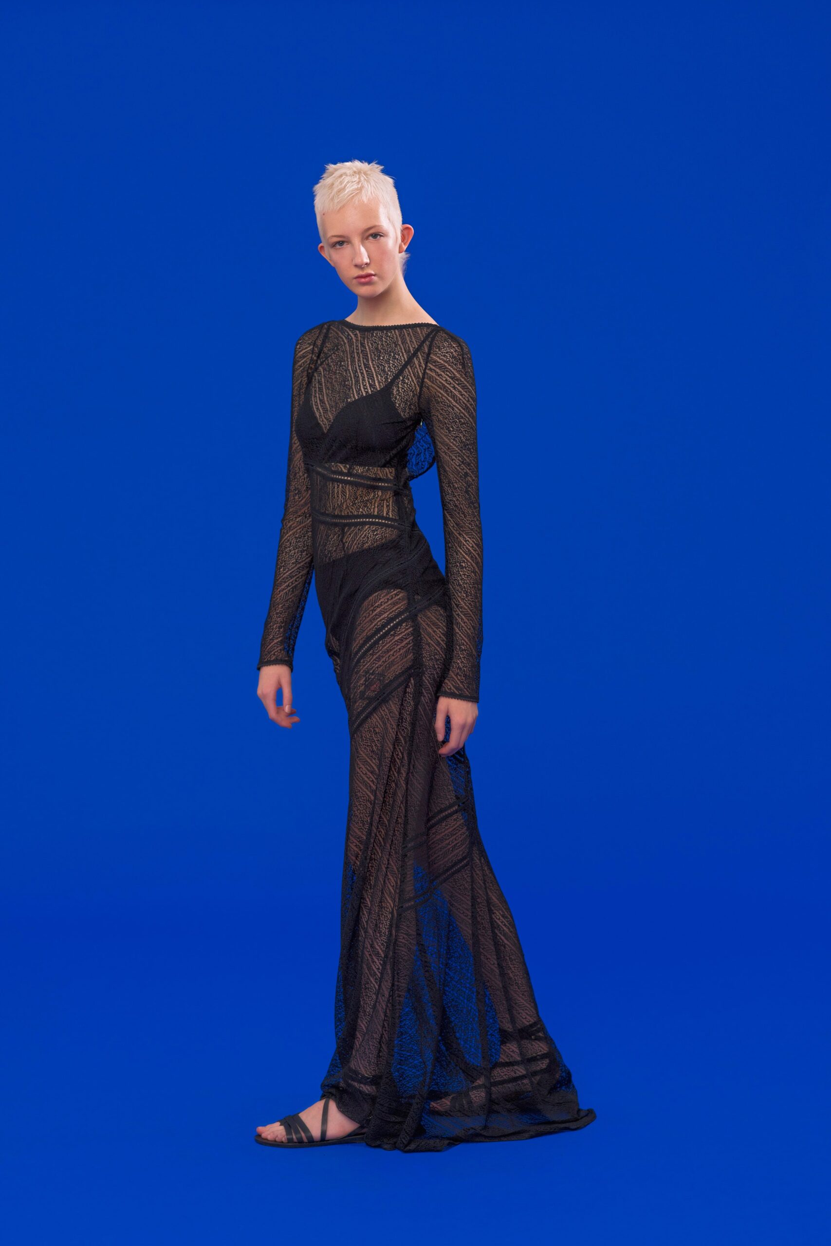 black lace fitted gown