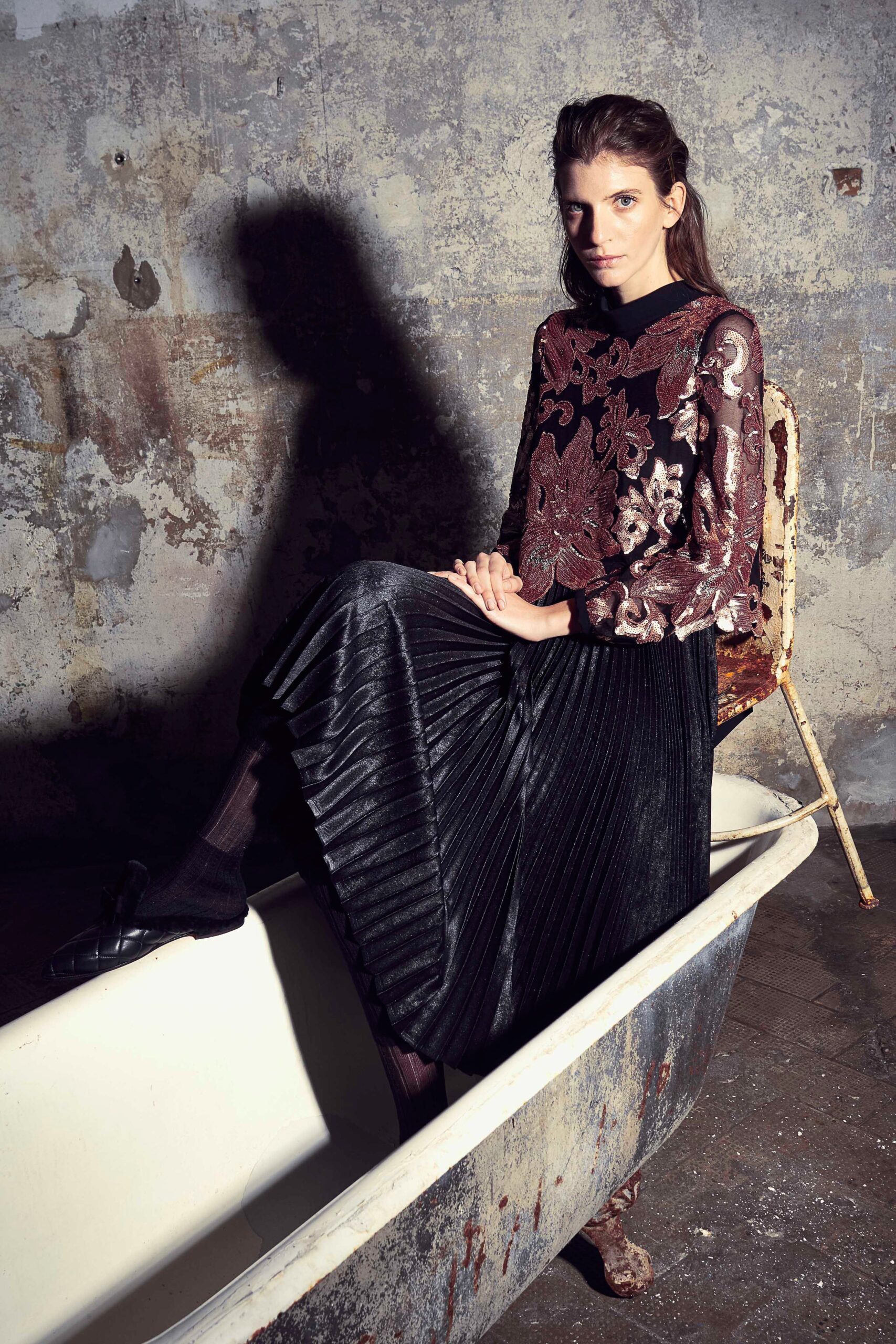 black velvet pleated dress