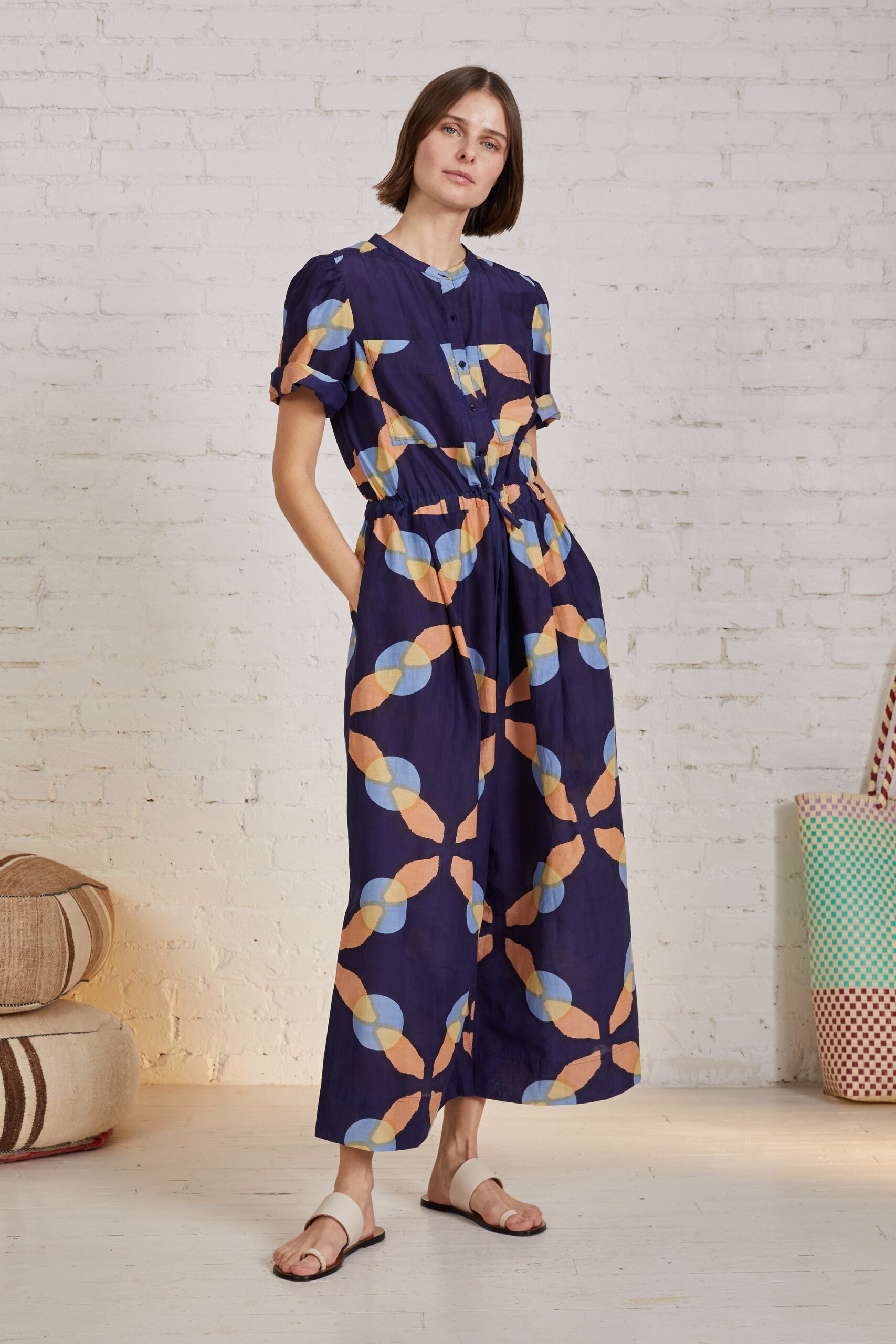 blue printed relaxed maxi dress