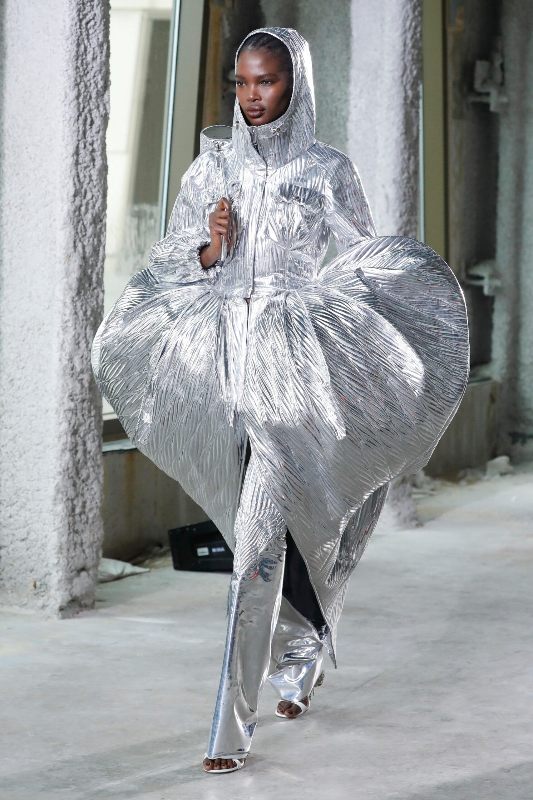 structured silver metallic coat