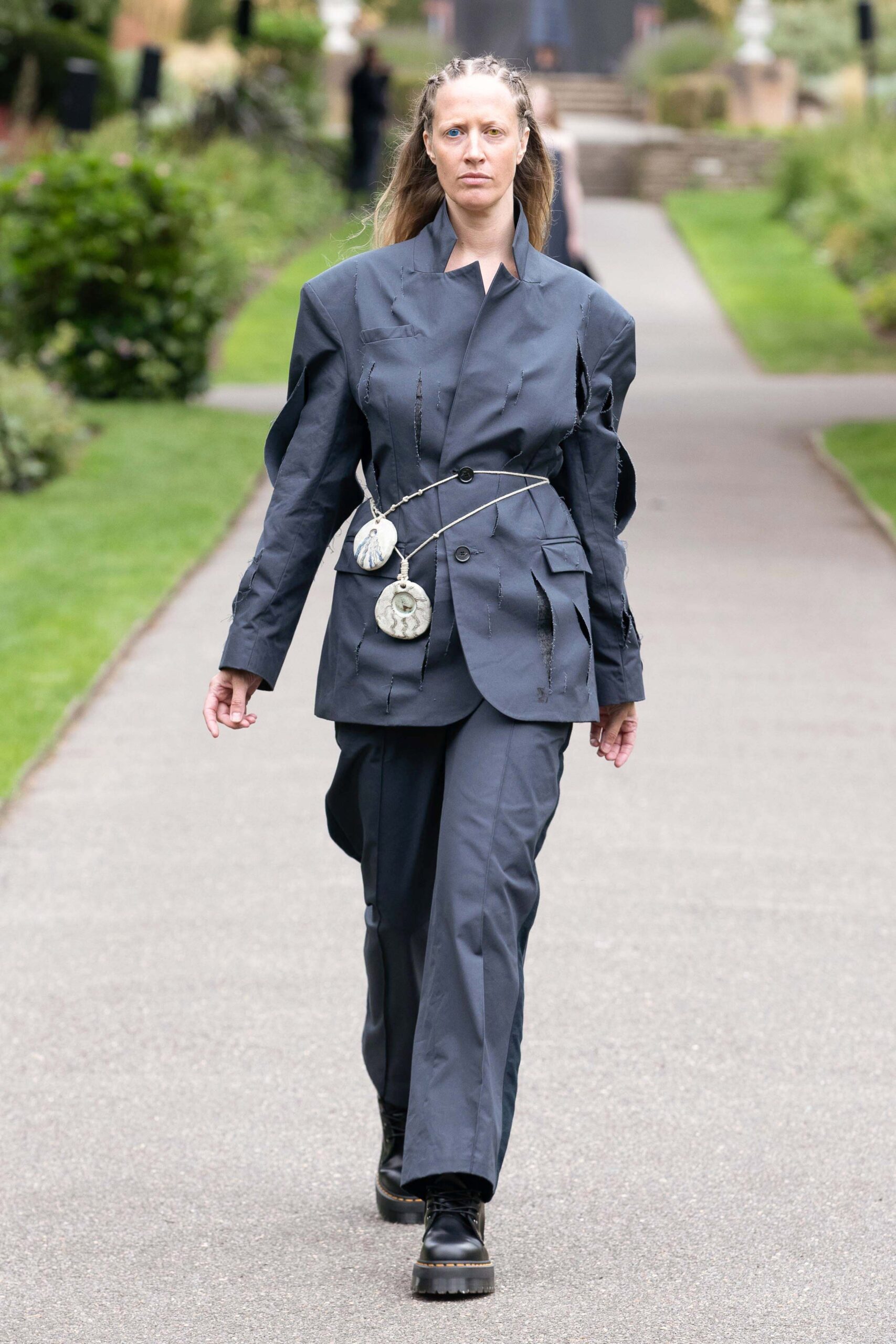 oversized gray blazer with relaxed pants