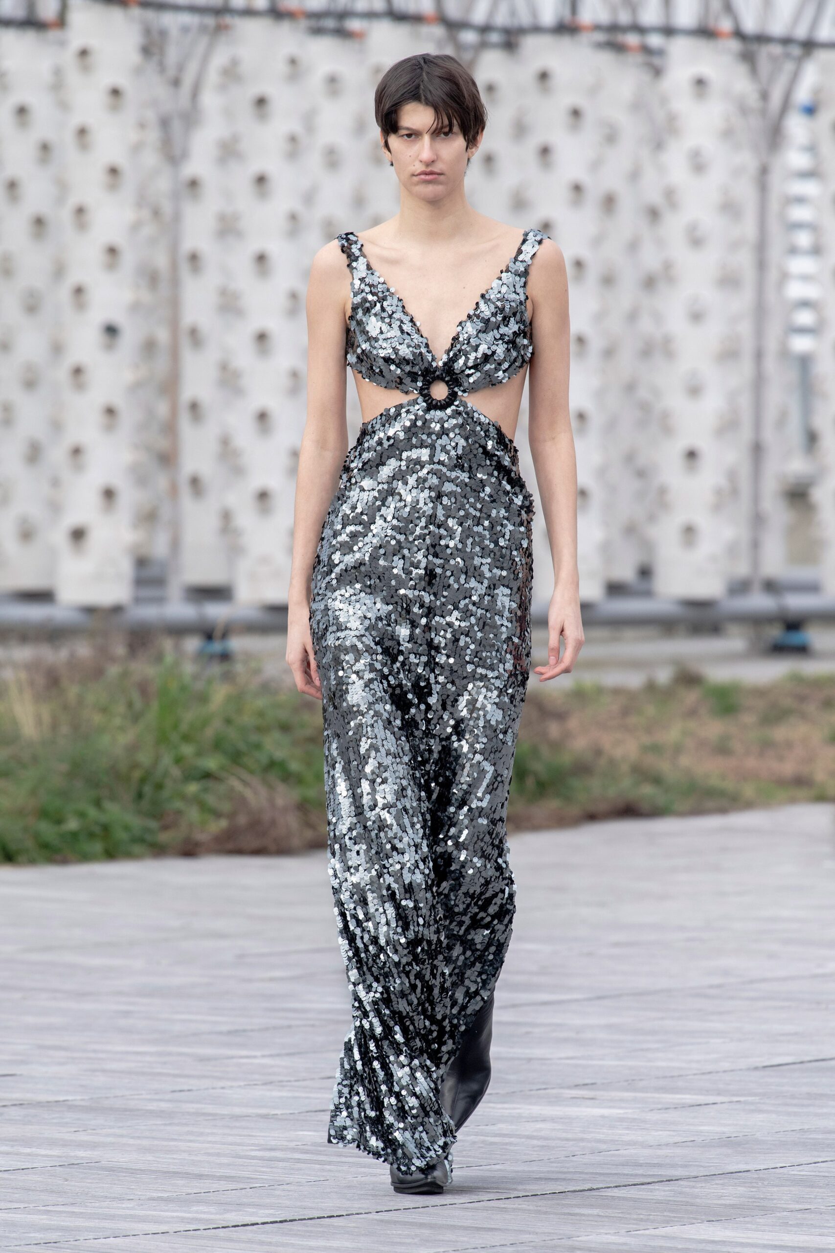 black silver sequin gown