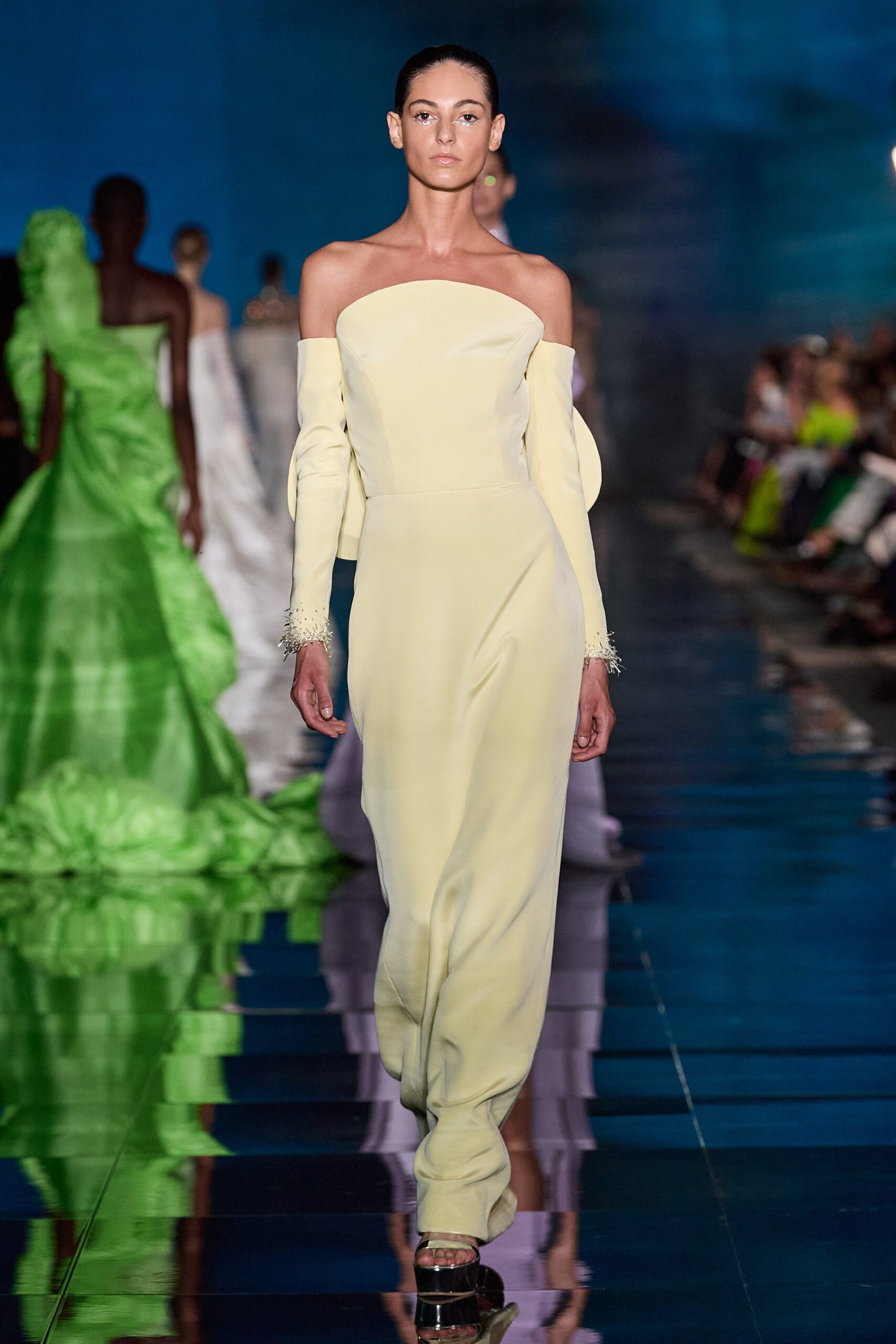 fitted yellow silk gown