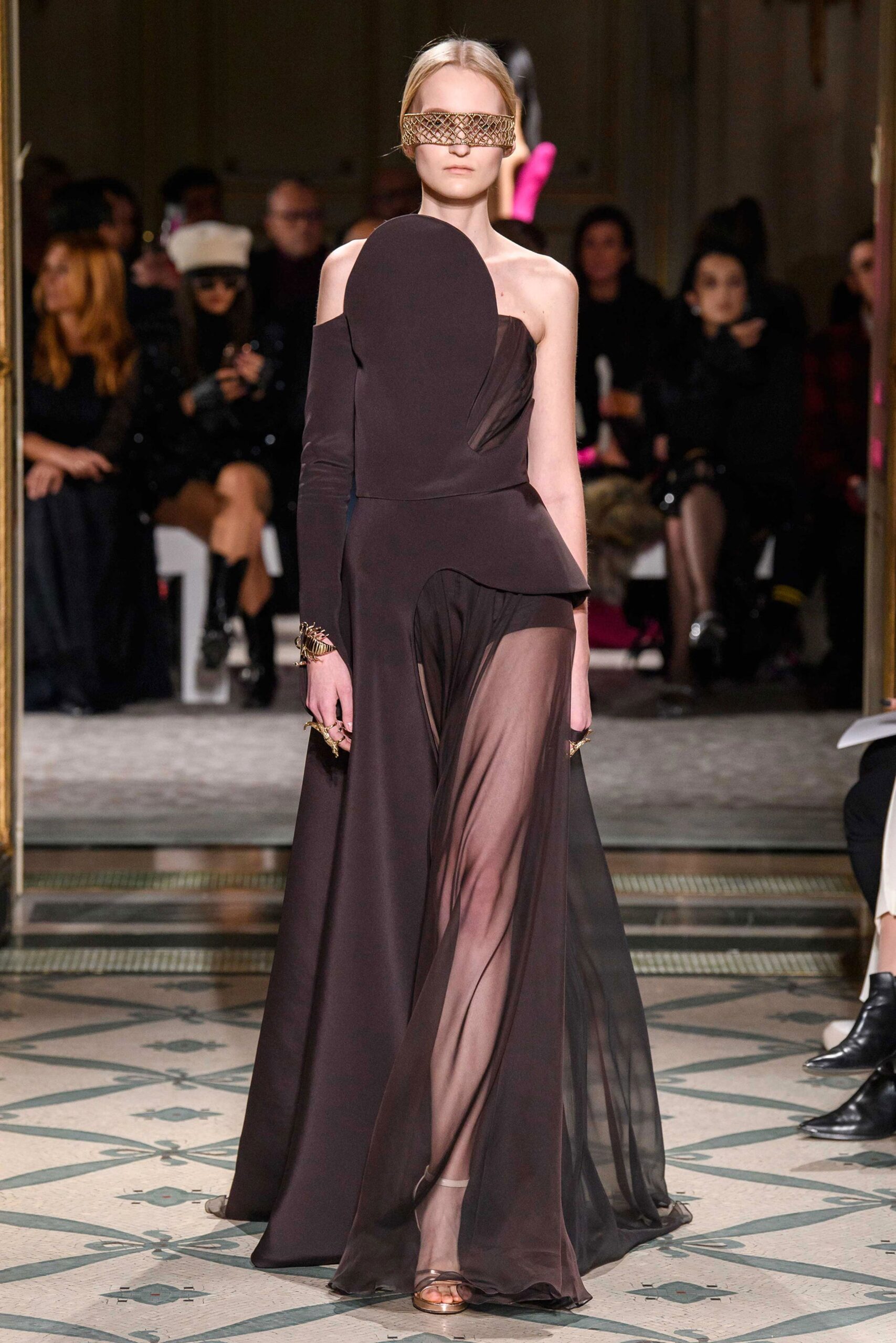 black silk asymmetric gown