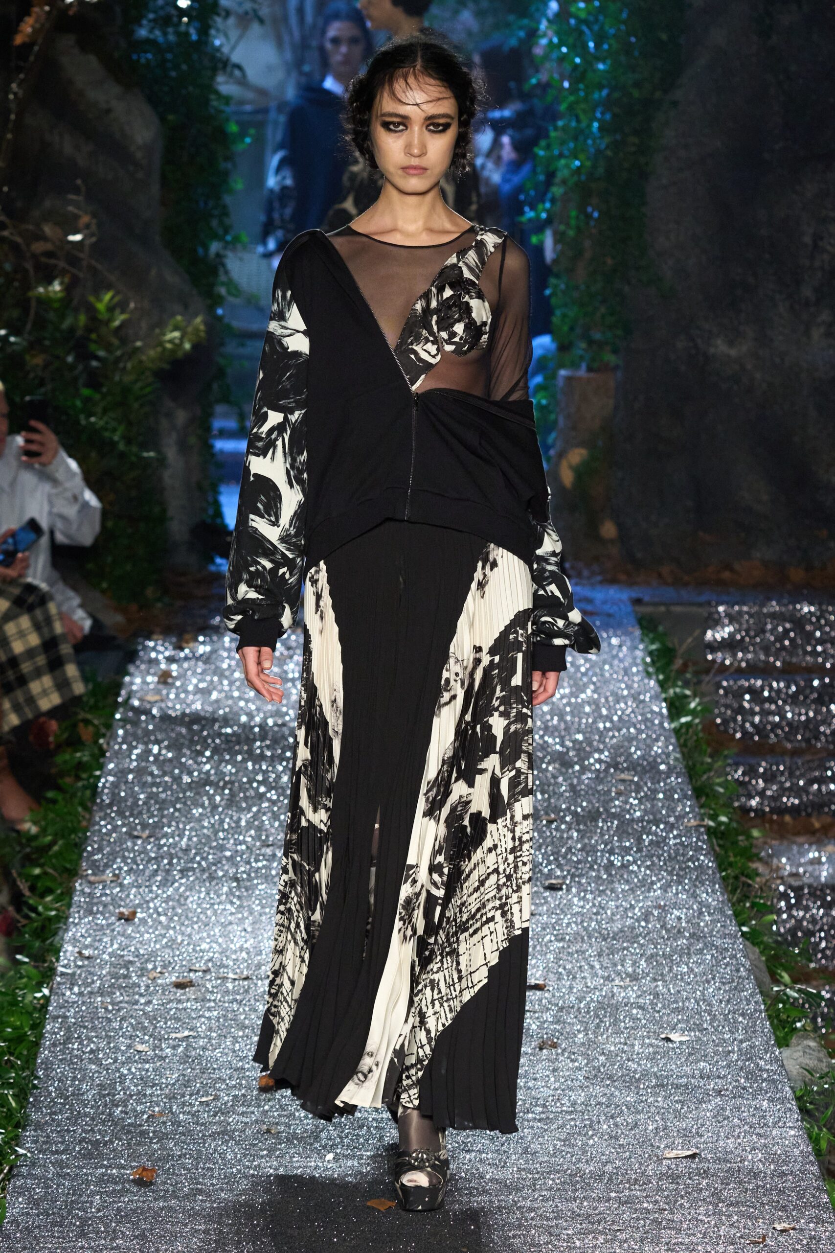 black and white pleated skirt and top