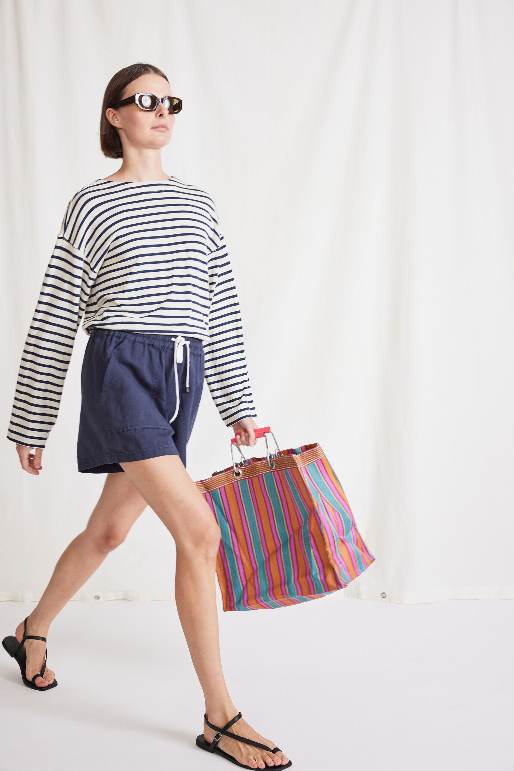 striped long-sleeve top with shorts