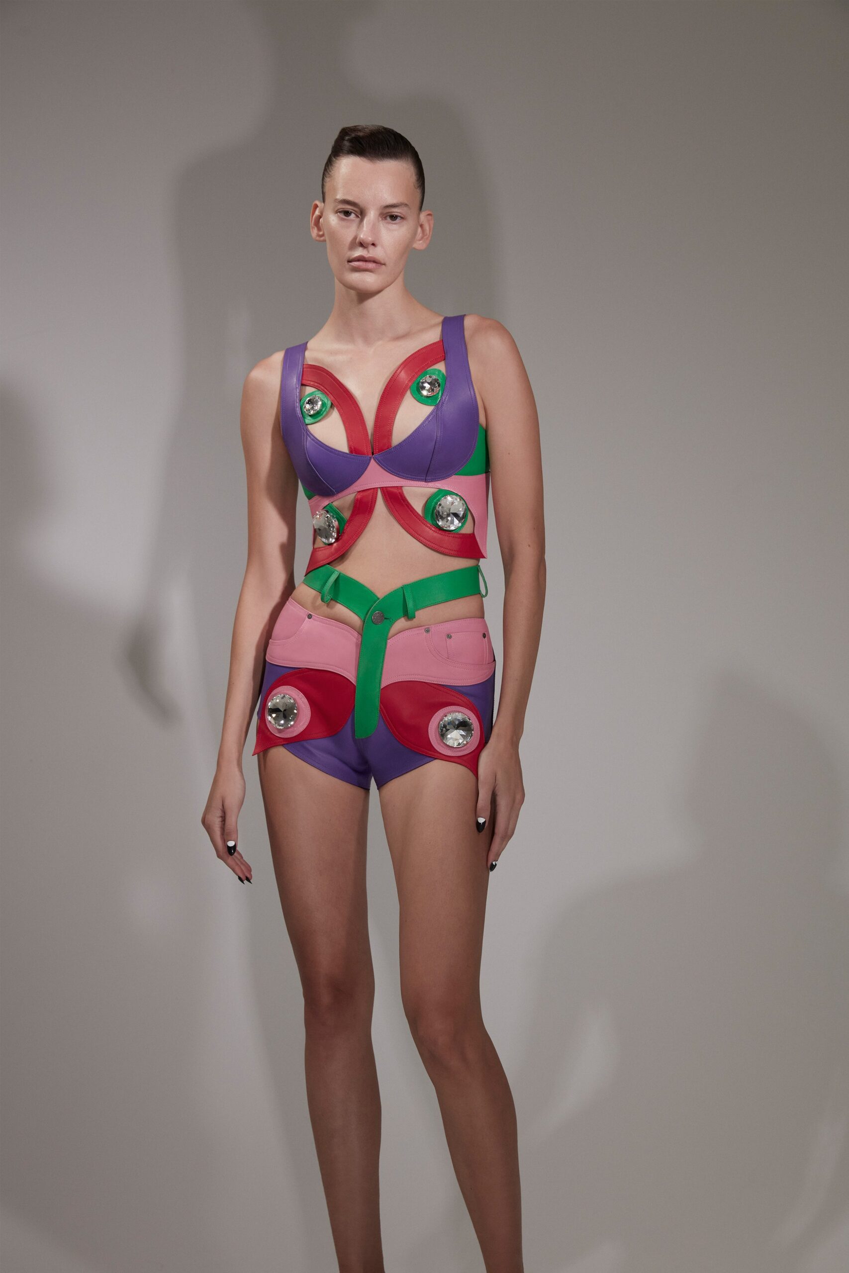 color-blocked fitted romper