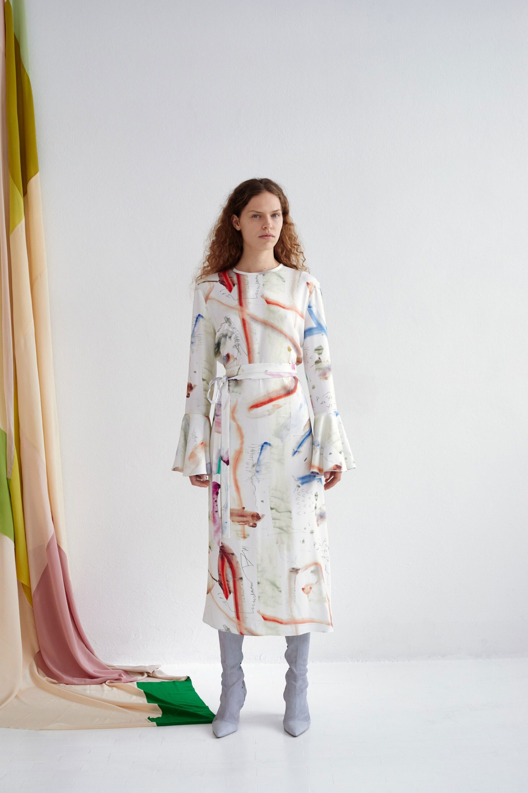 white multi-colored midi dress