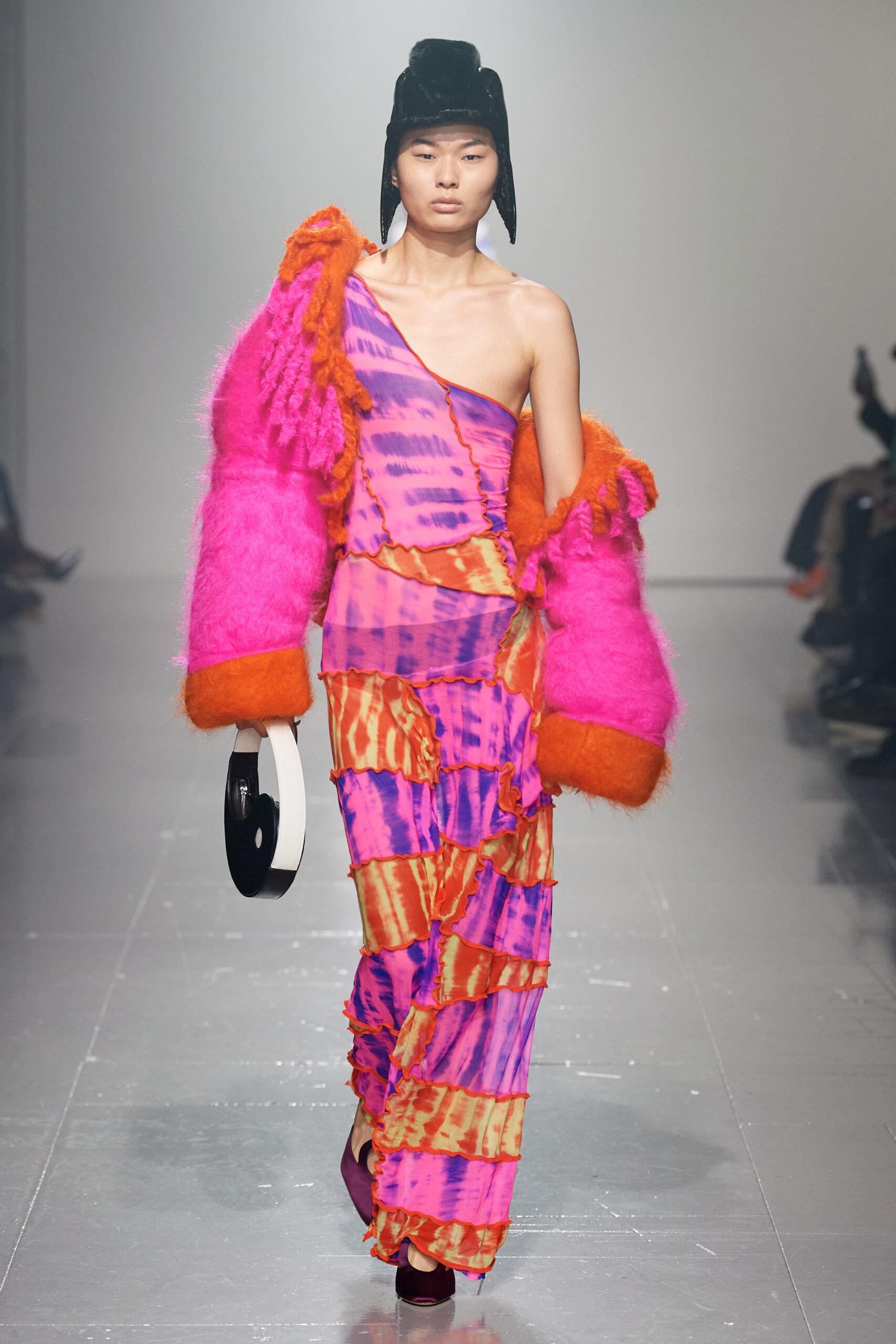 asymmetric layered maxi dress with oversized jacket