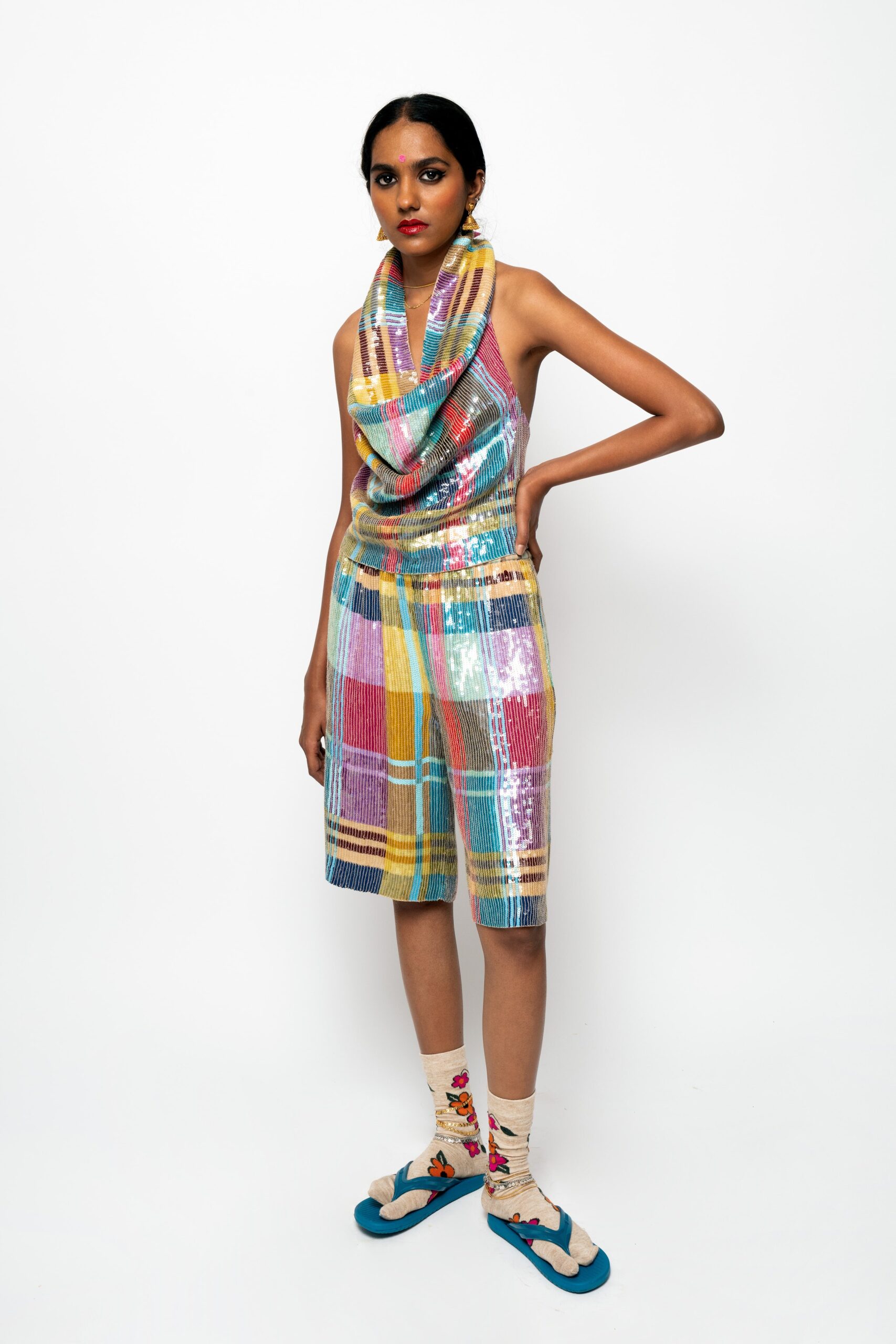multi-colored sequin sleeveless dress