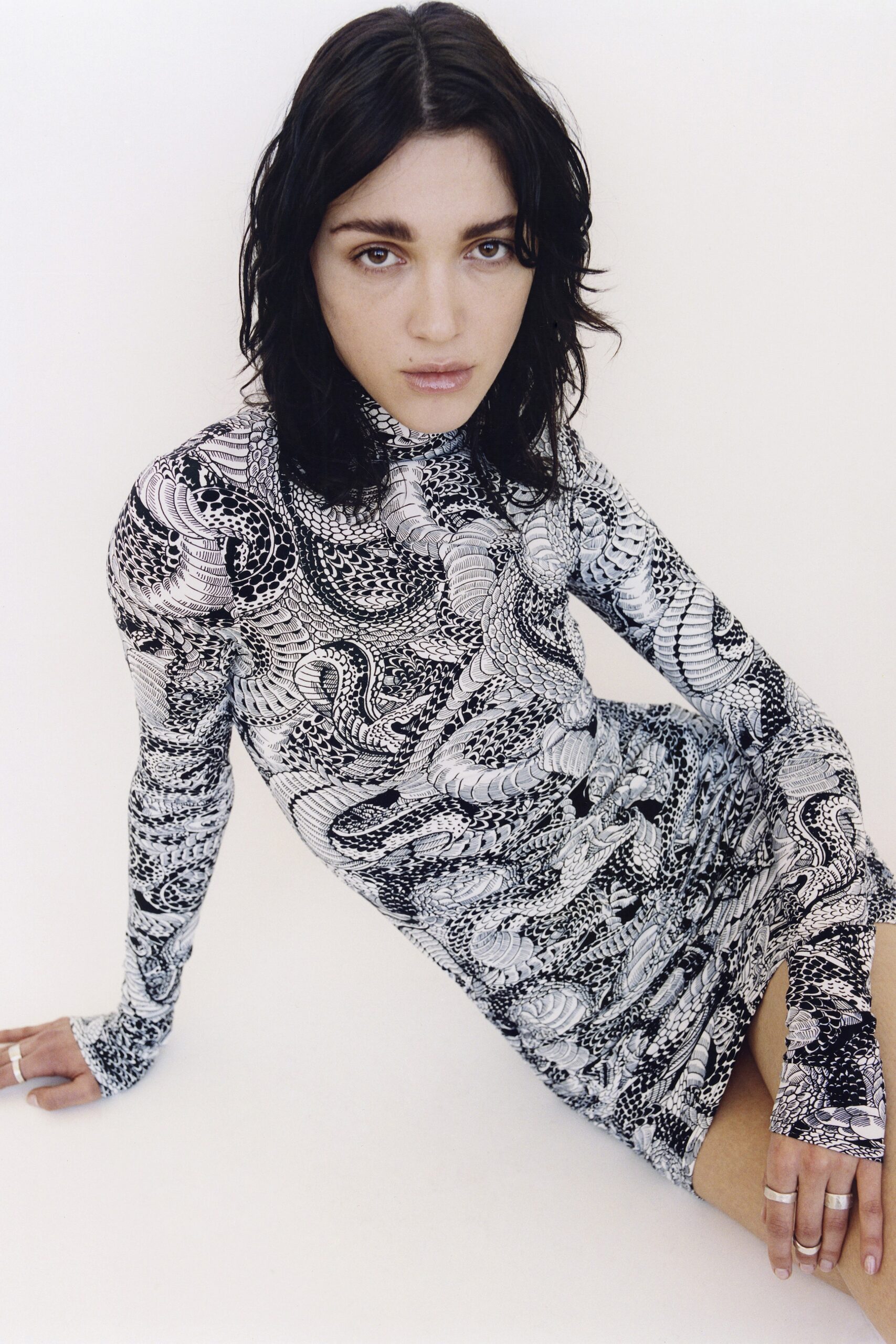 fitted black and white printed dress