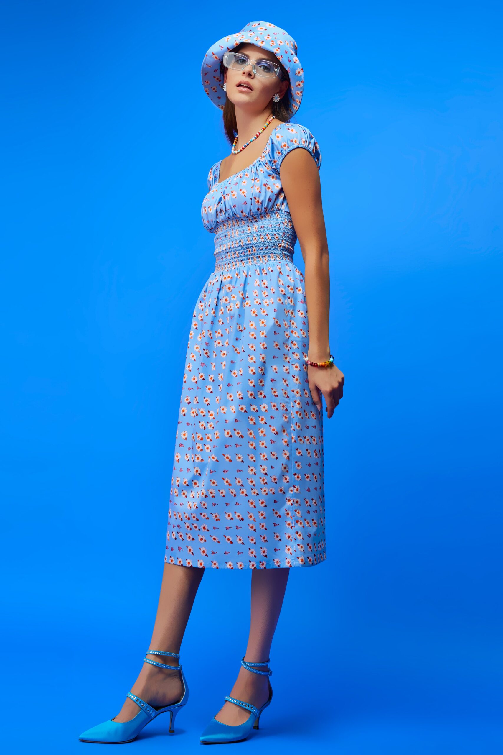 blue printed hat