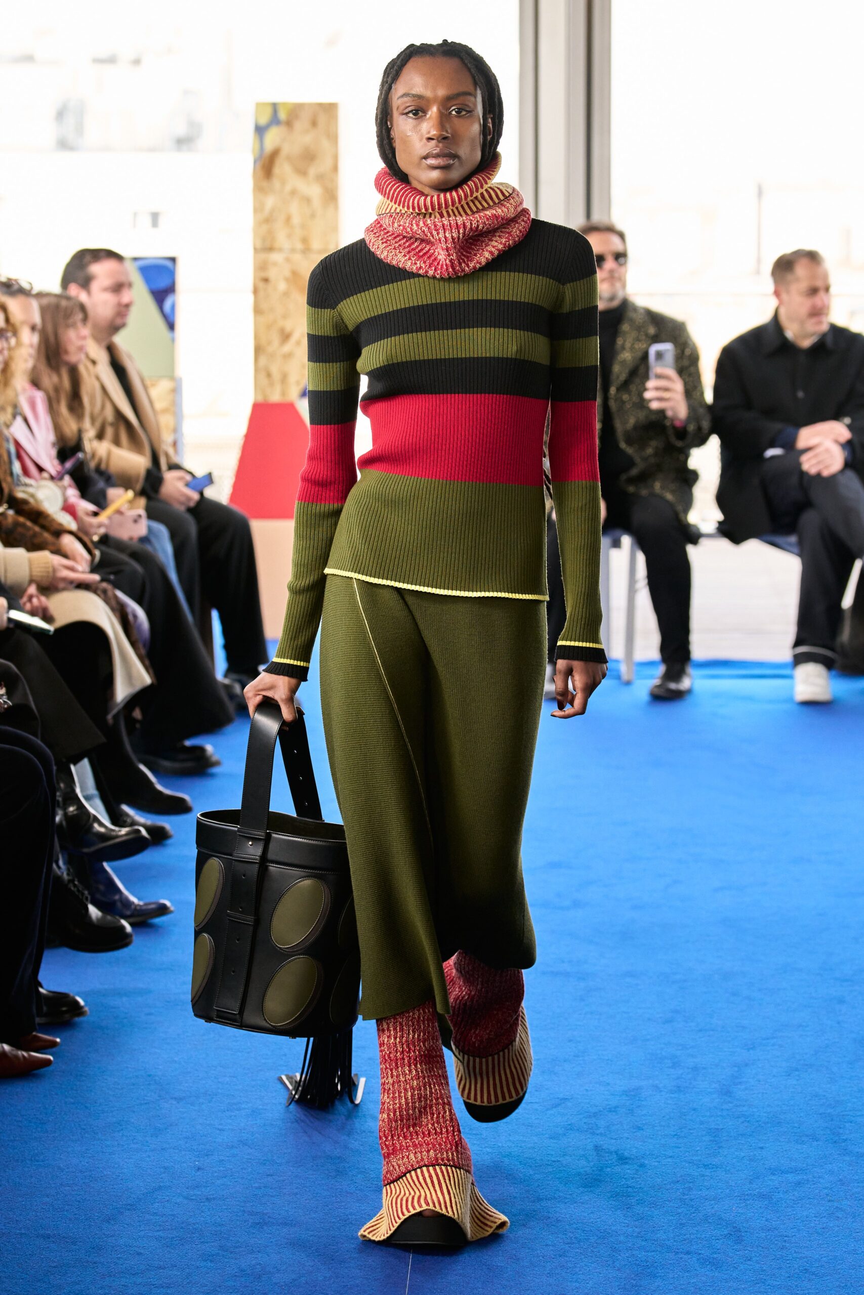 fitted striped top and flared skirt