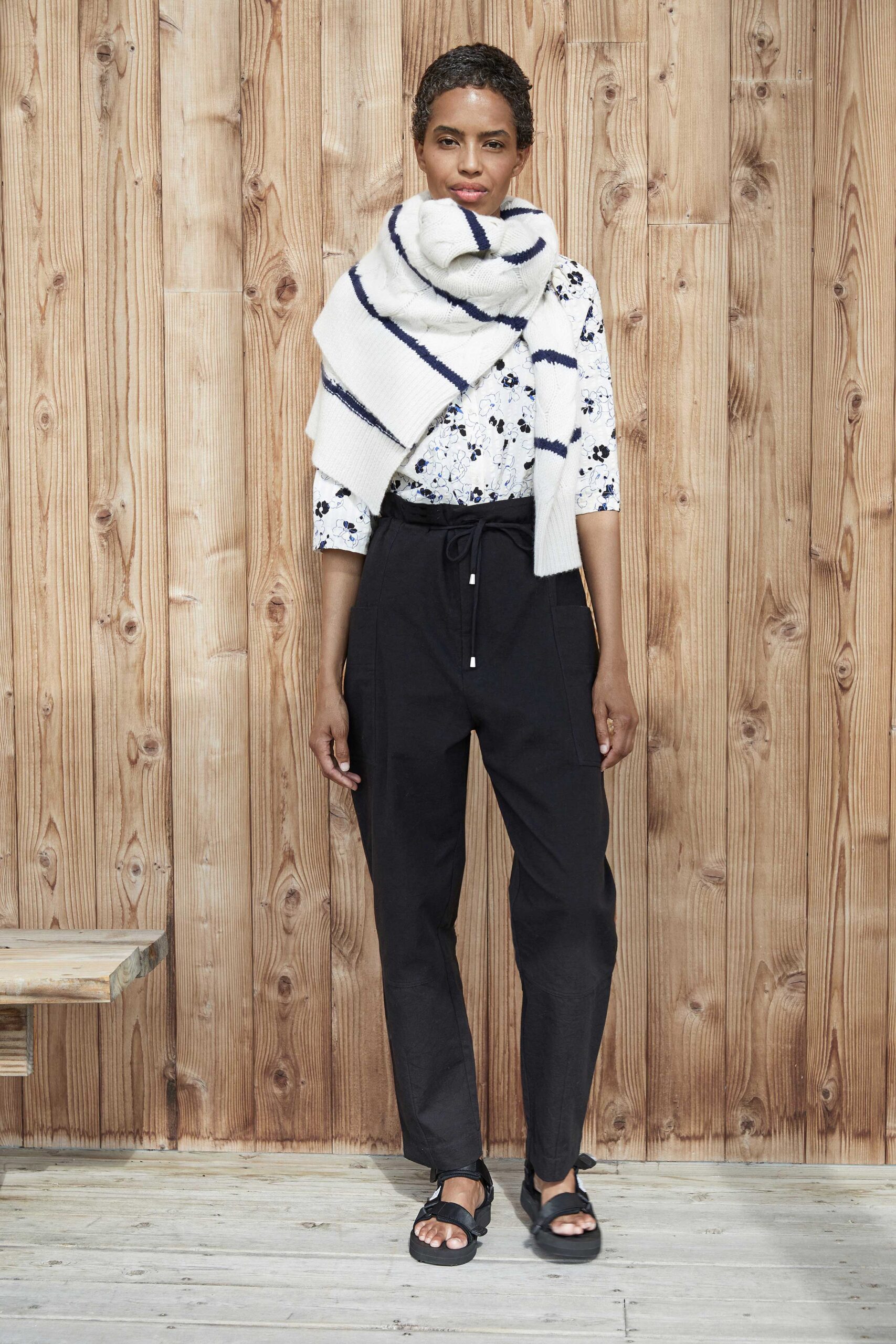floral blouse with relaxed pants
