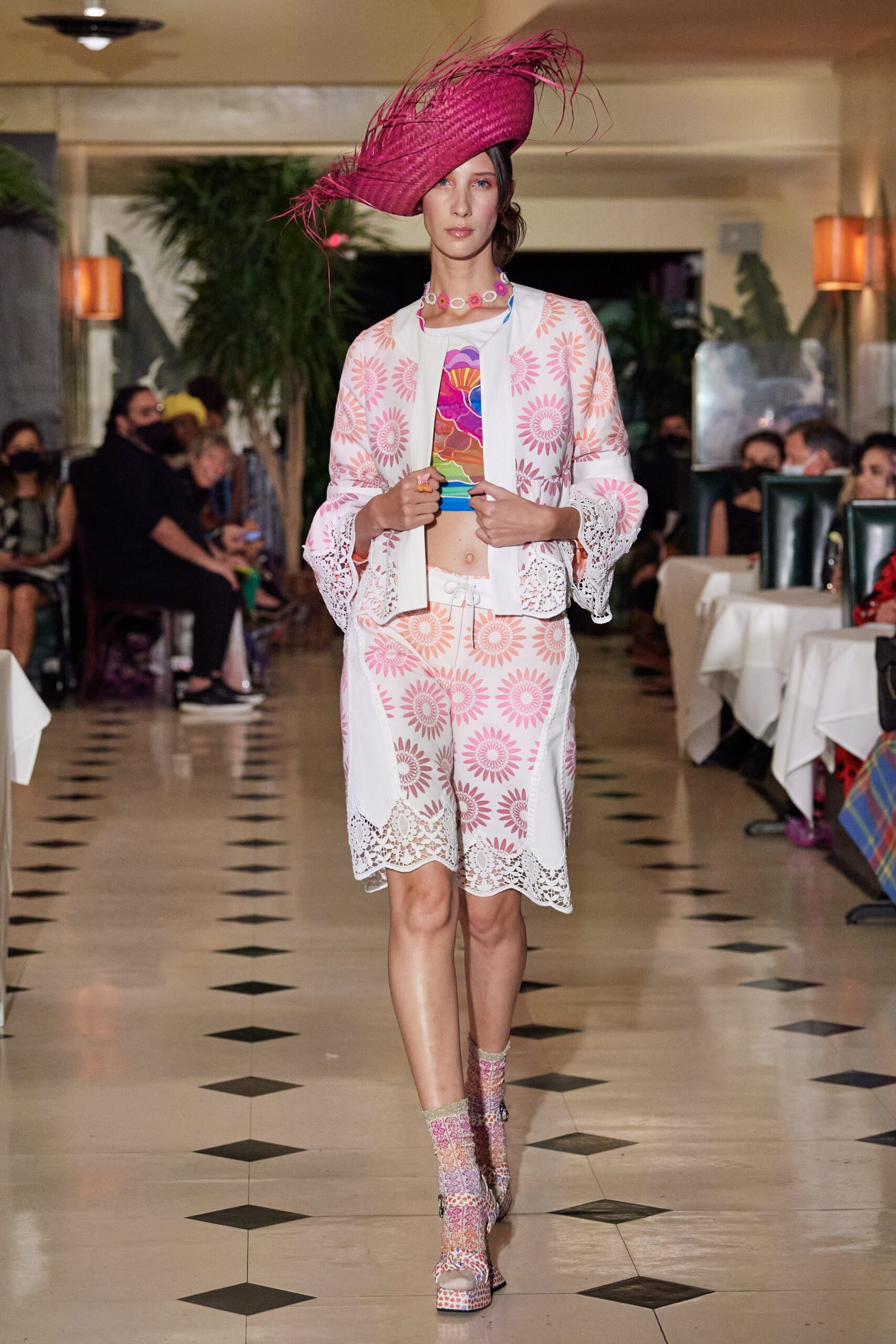 pink cotton long-sleeve collared fitted embroidered buttoned jacket